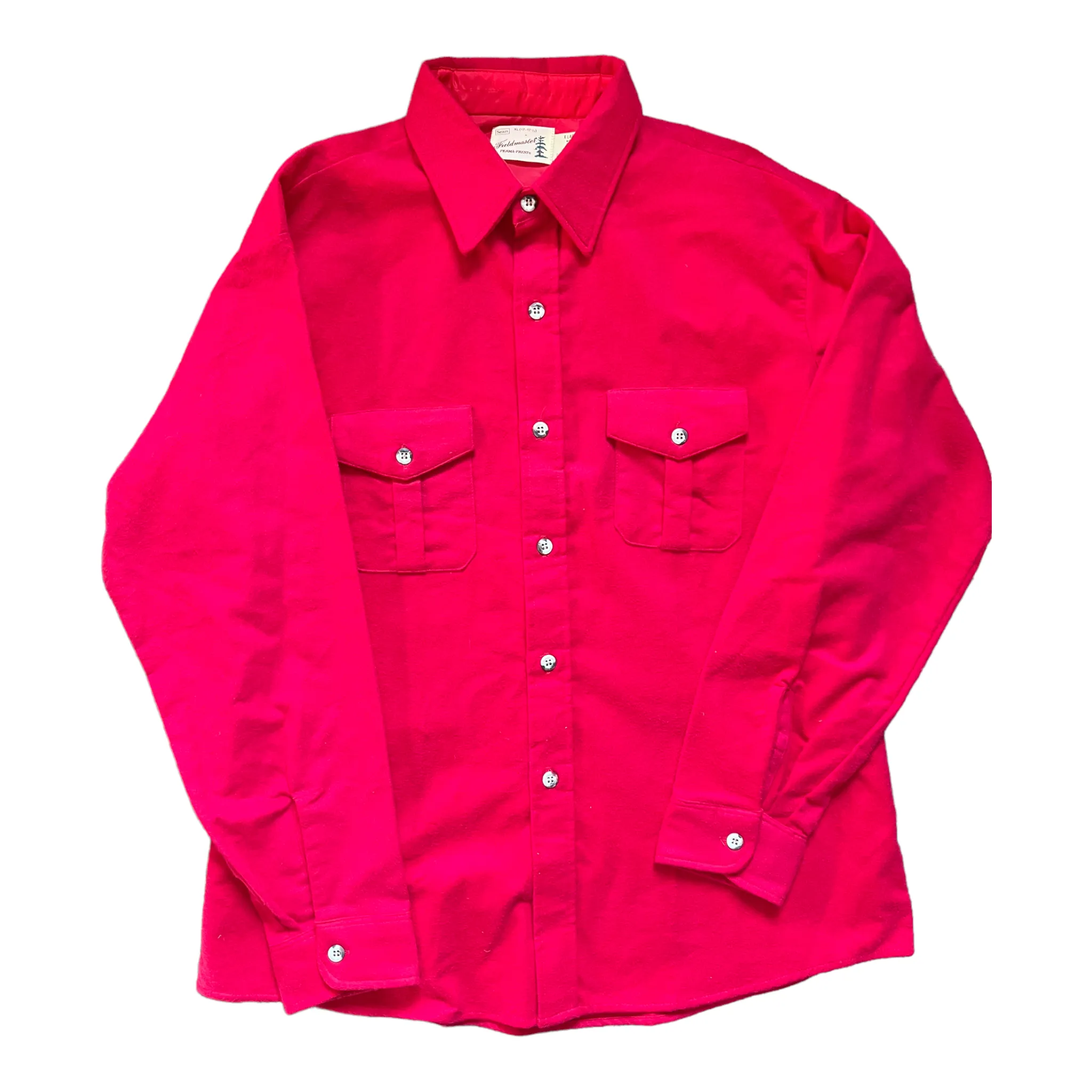 1970s Sears Fieldmaster Chamois Cotton Flannel Shirt Mens Size XL Red