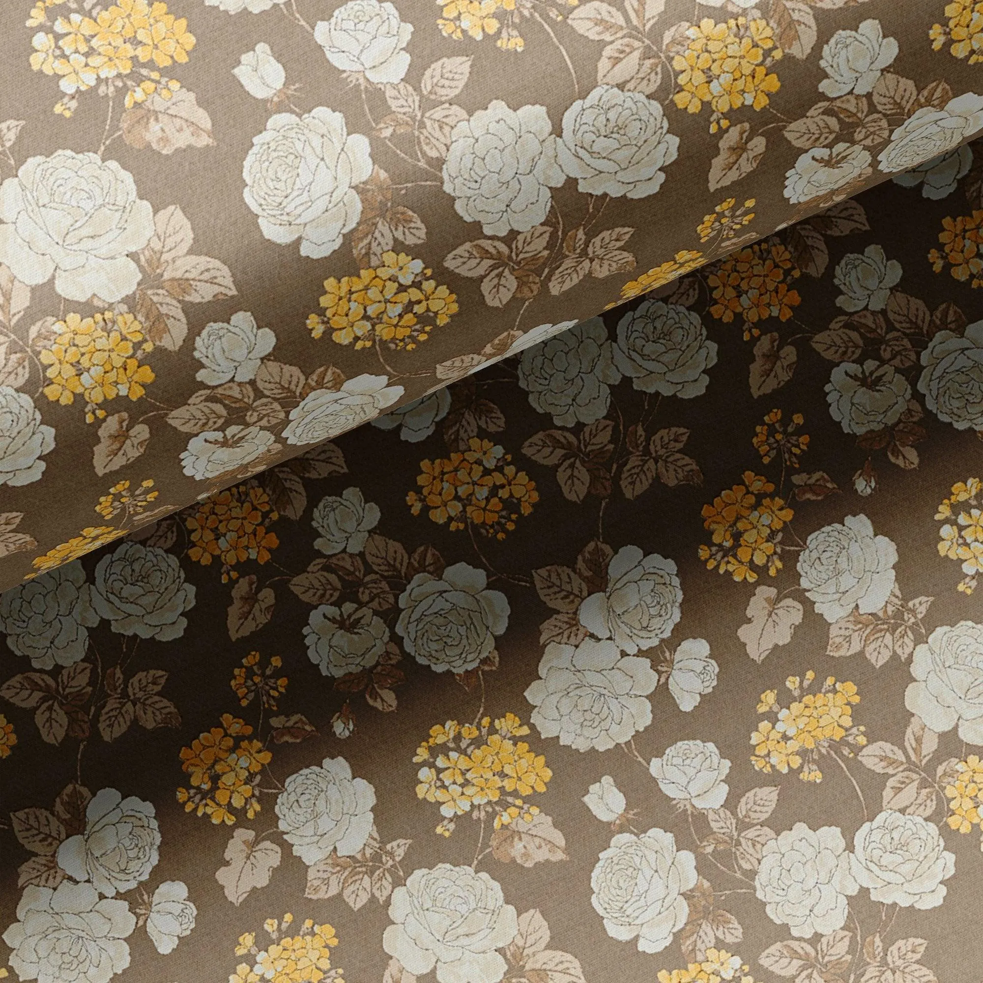 Beautiful Floral Vine Over Brown Base Digital Printed Fabric