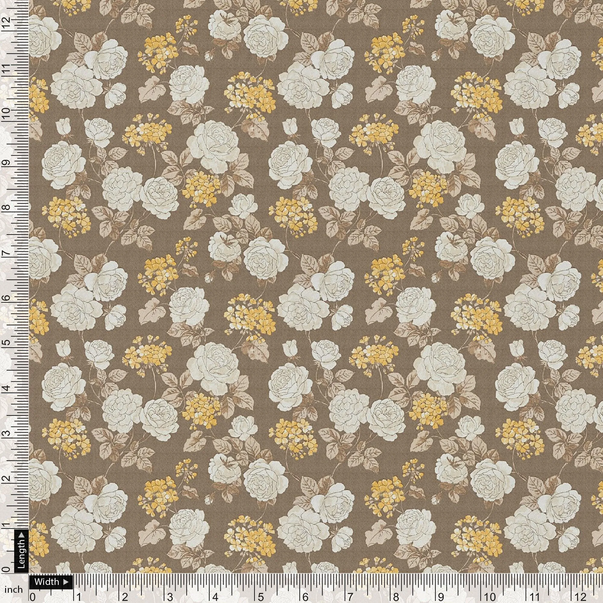 Beautiful Floral Vine Over Brown Base Digital Printed Fabric