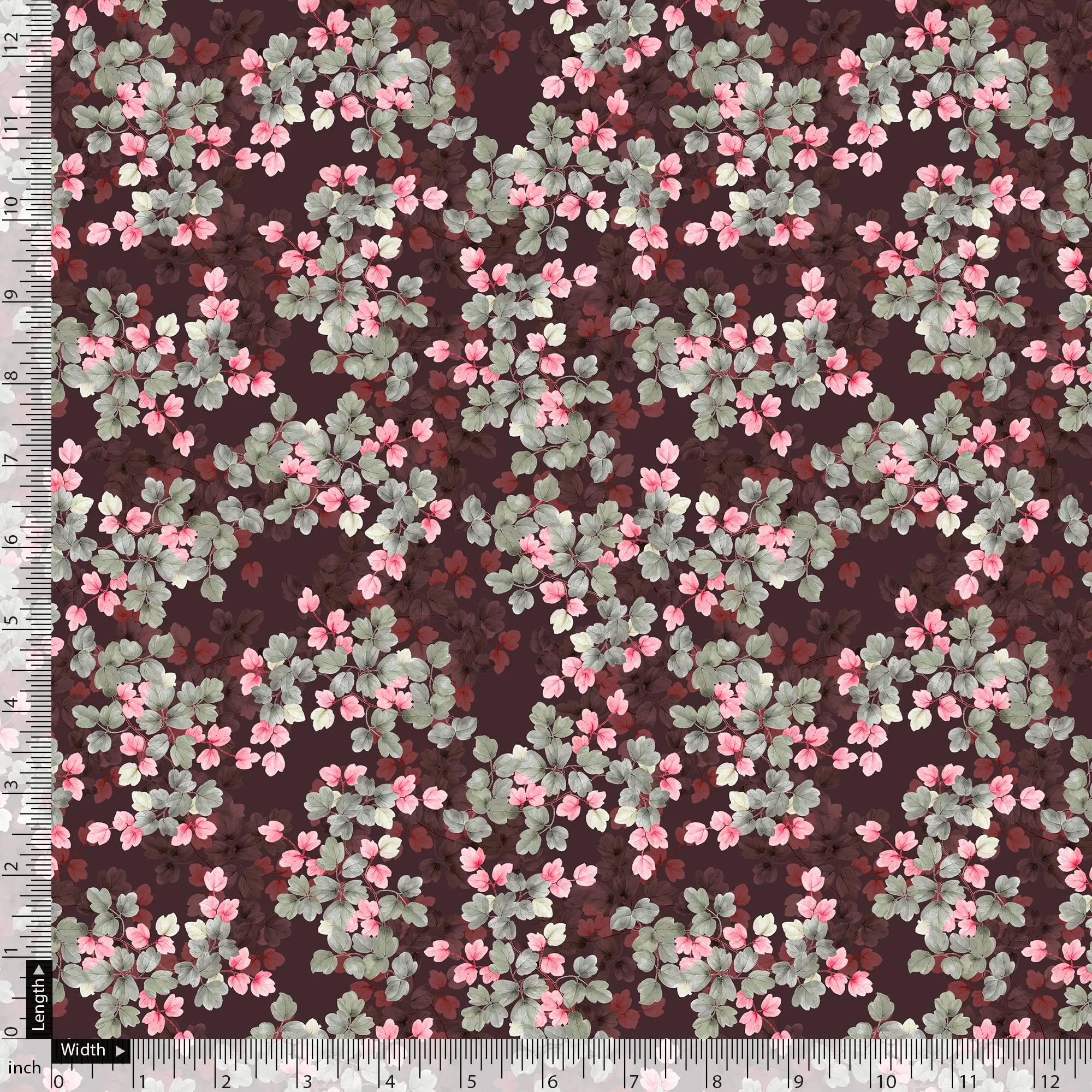 Beautiful Pink With Grey Leaves Digital Printed Fabric - Poly Muslin