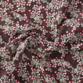 Beautiful Pink With Grey Leaves Digital Printed Fabric - Poly Muslin