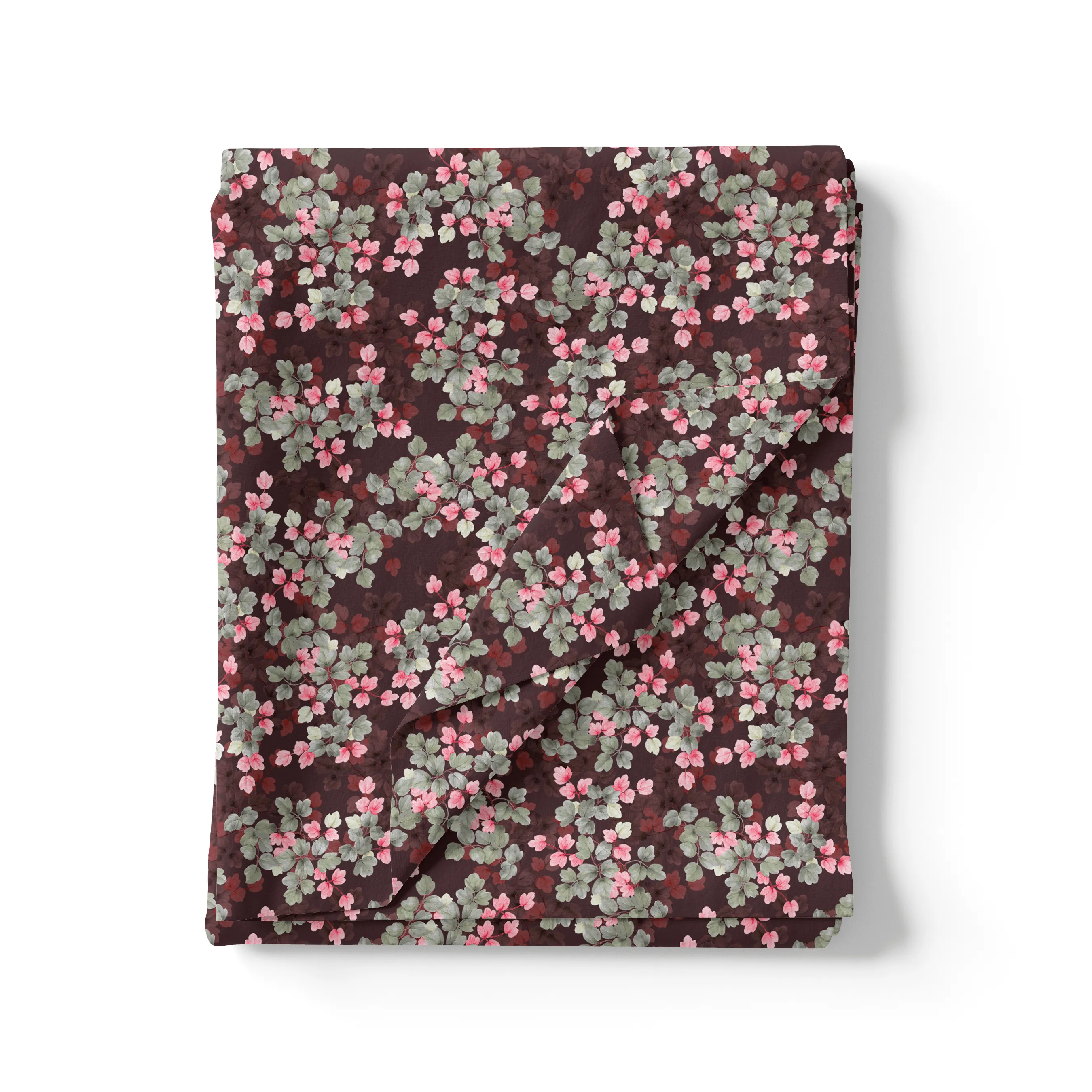 Beautiful Pink With Grey Leaves Digital Printed Fabric - Poly Muslin