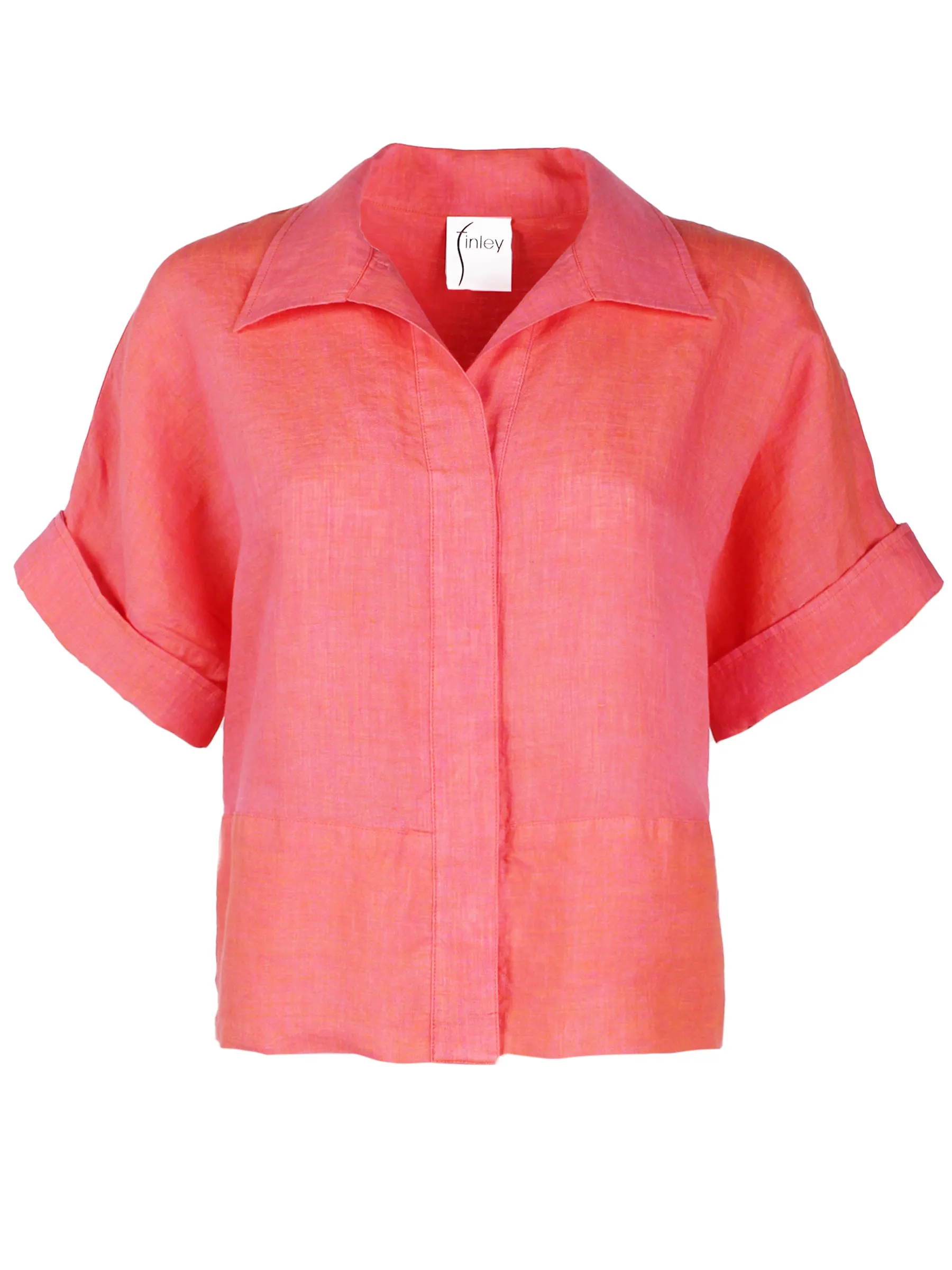 Bennett Washed Linen Cropped Blouse, Peony Pink