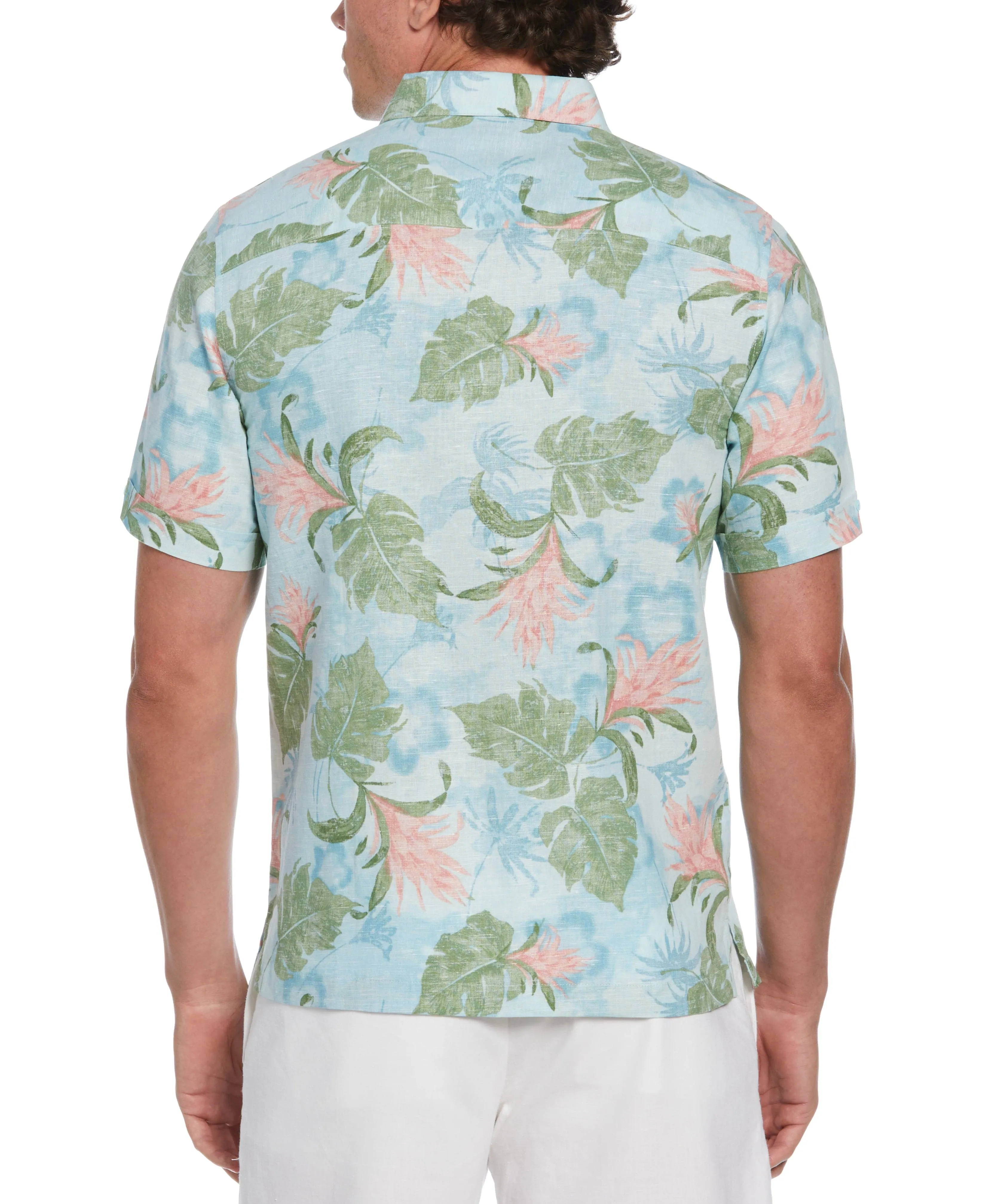 Big & Tall Linen Blend Tropical Floral Print Shirt