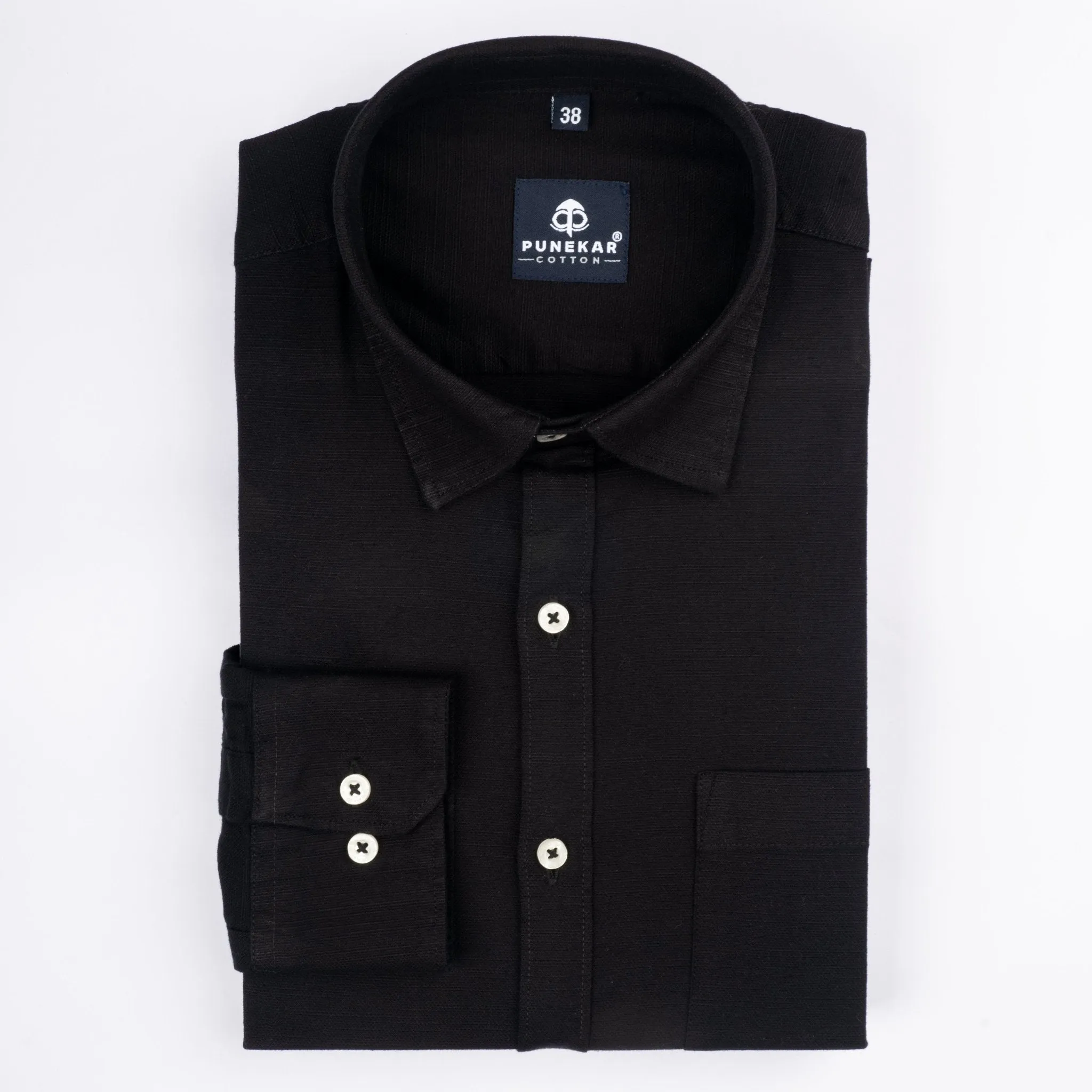 Black Color Cotton Linen Shirt For Men