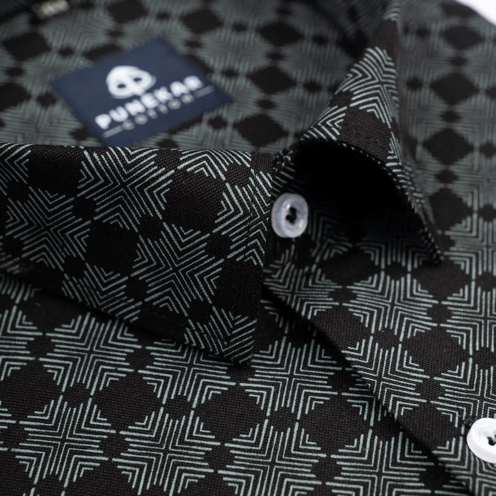 Black Color Moroccan Printed Cotton Shirt For Men