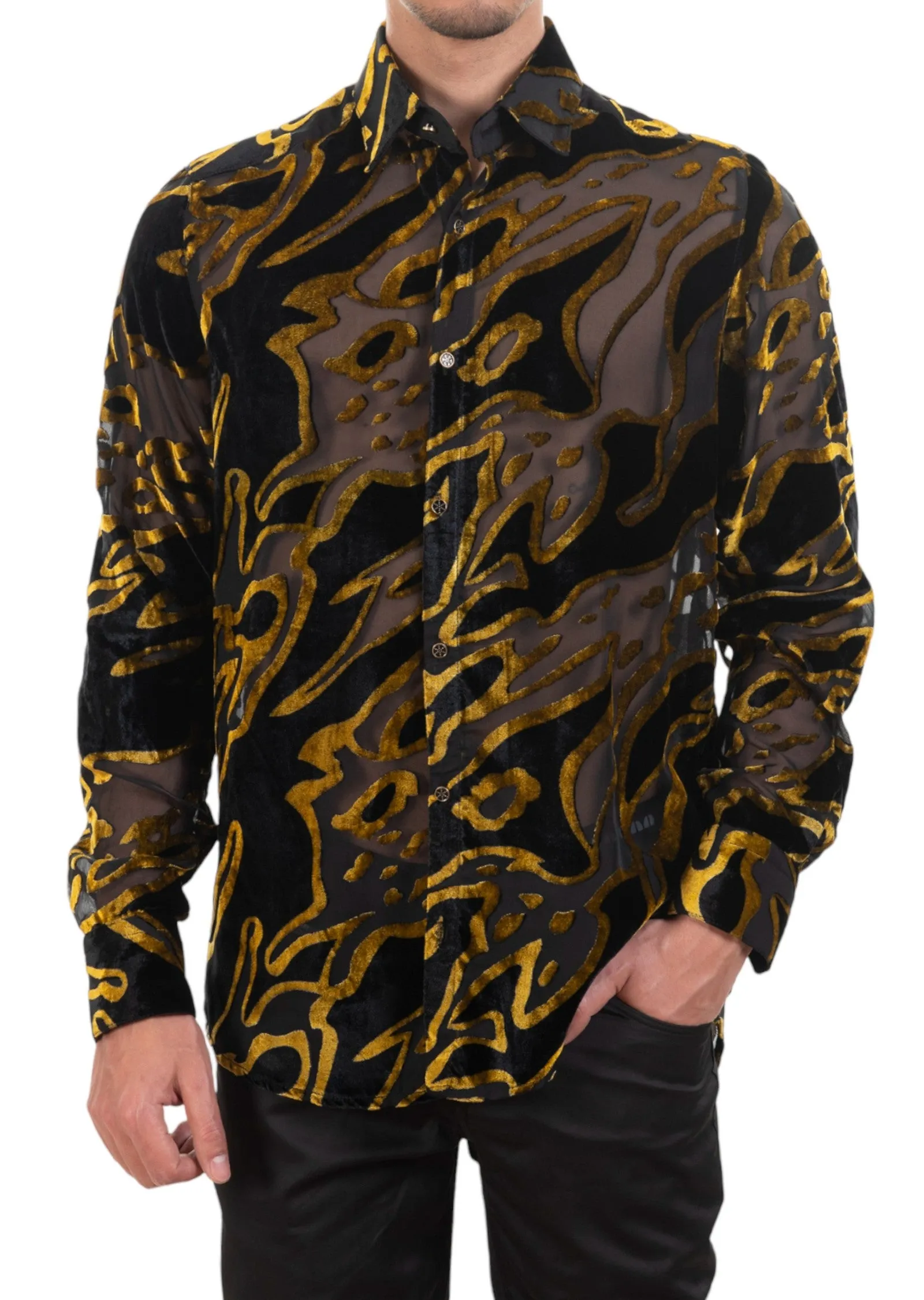 Black Gold Abstract Velvet Shirt