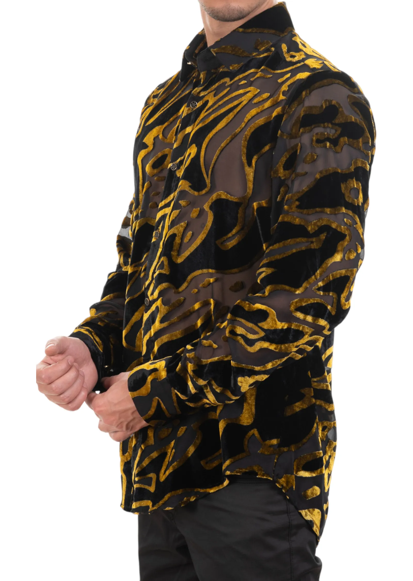 Black Gold Abstract Velvet Shirt