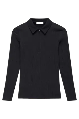 Black Sheer Rib Polo Shirt