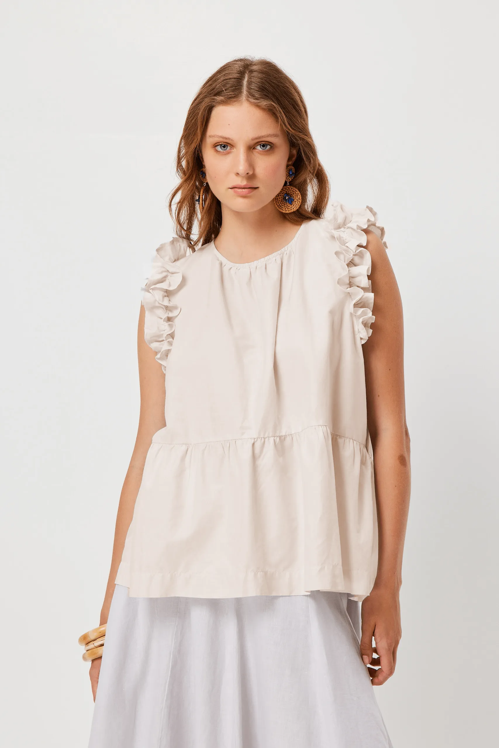 Blouse Silk Frilled Latte Valia