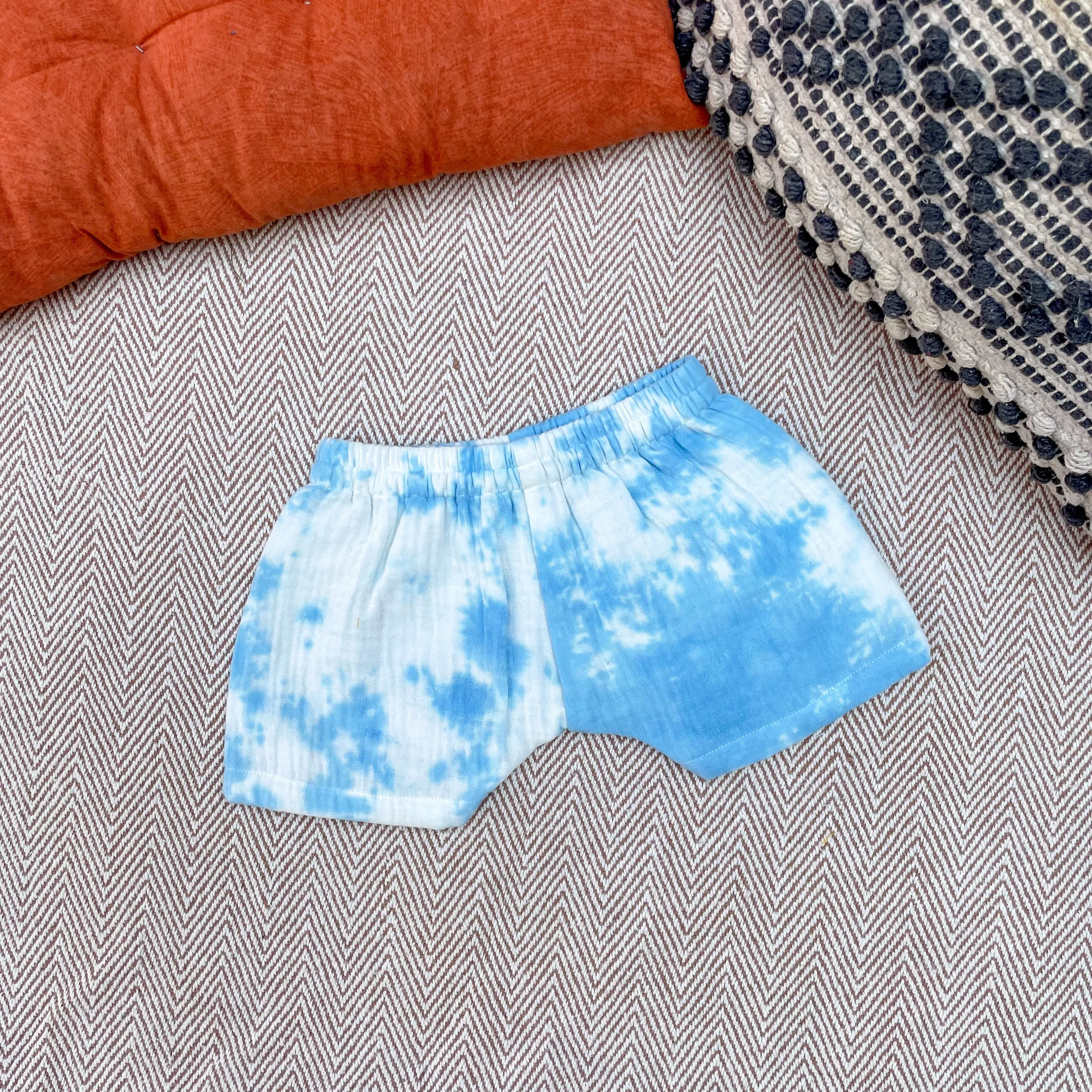 Blue Tie and Dye Muslin Shorts