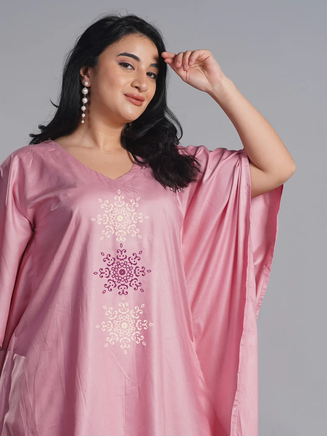 Blush Rayon Kaftan - Flowery