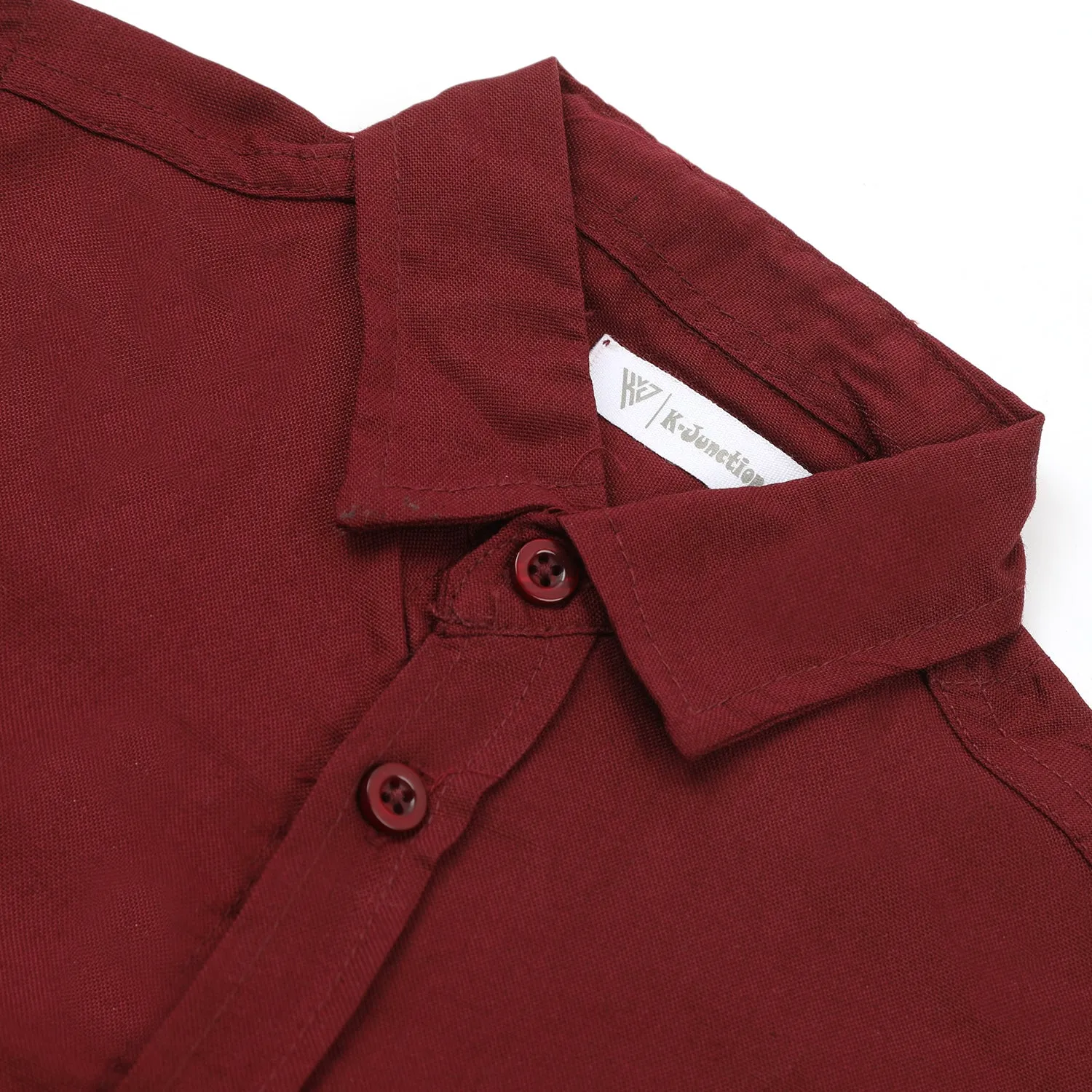 Boys Chambray Casual Full Sleeves Shirt - Maroon