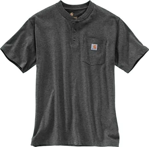 Carhartt K84-026 Carbon Heather Workwear Short Sleeve Henley Pocket T-Shirt