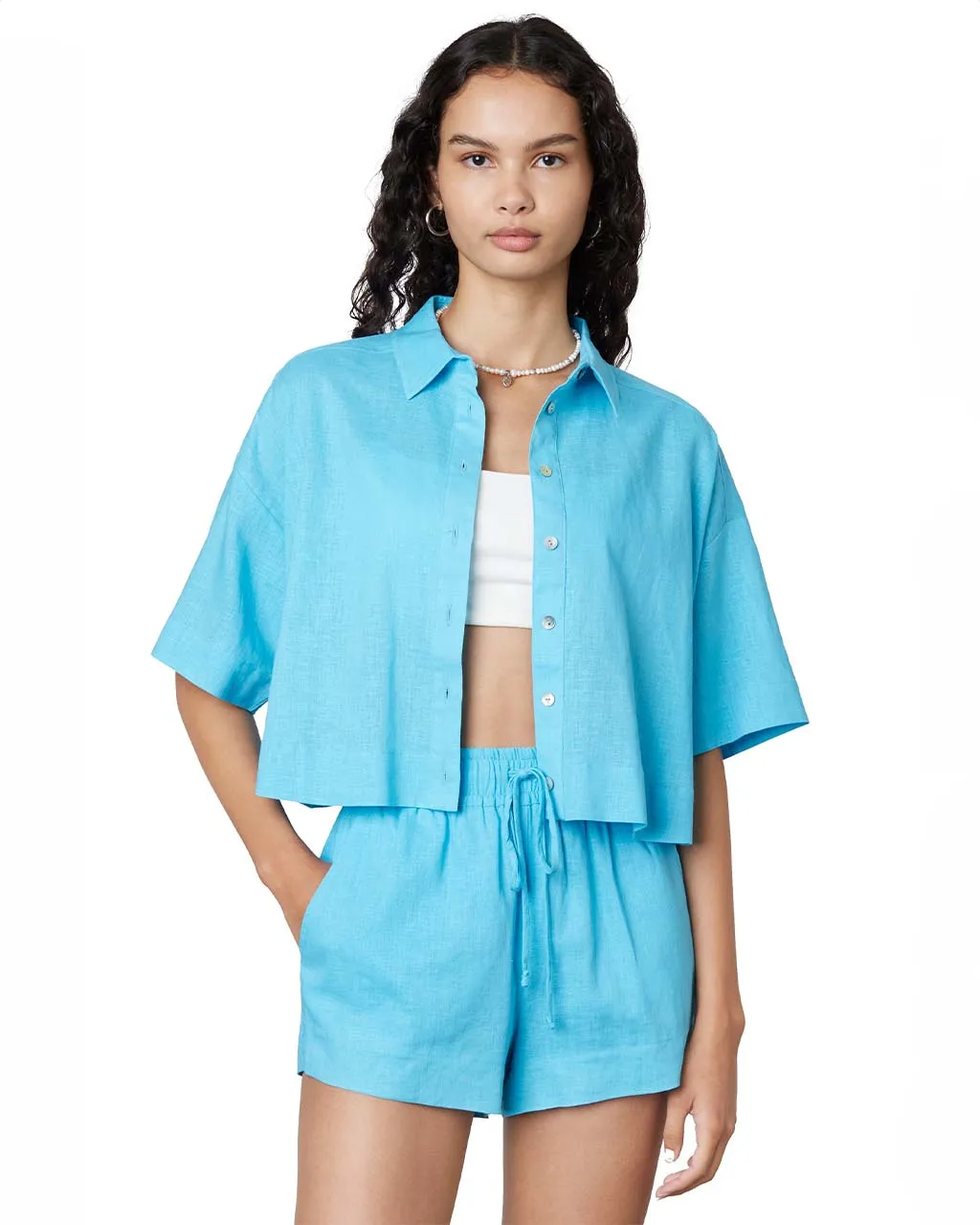 Cropped Boxy Shirt - Aqua