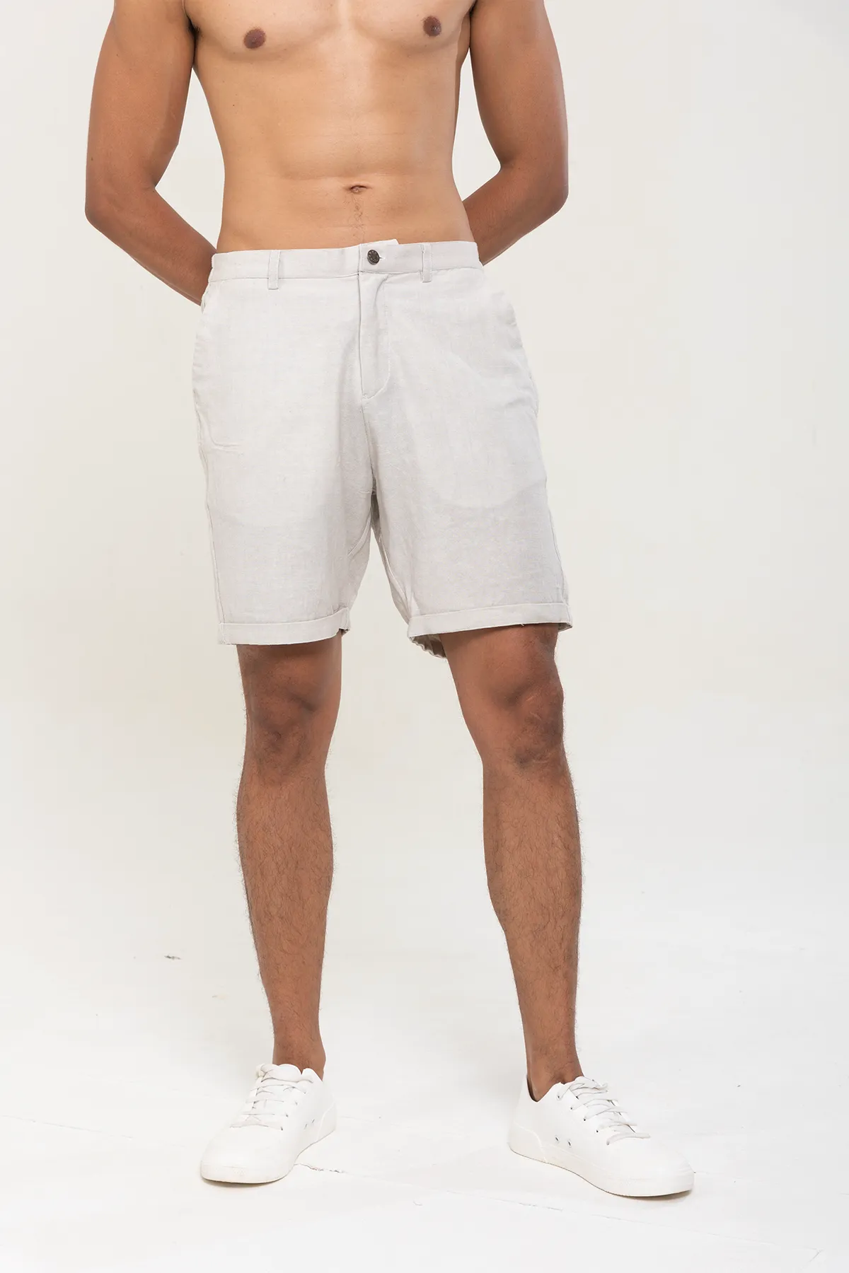 Earthy Beige color Linen Cotton plain shorts | stylematters