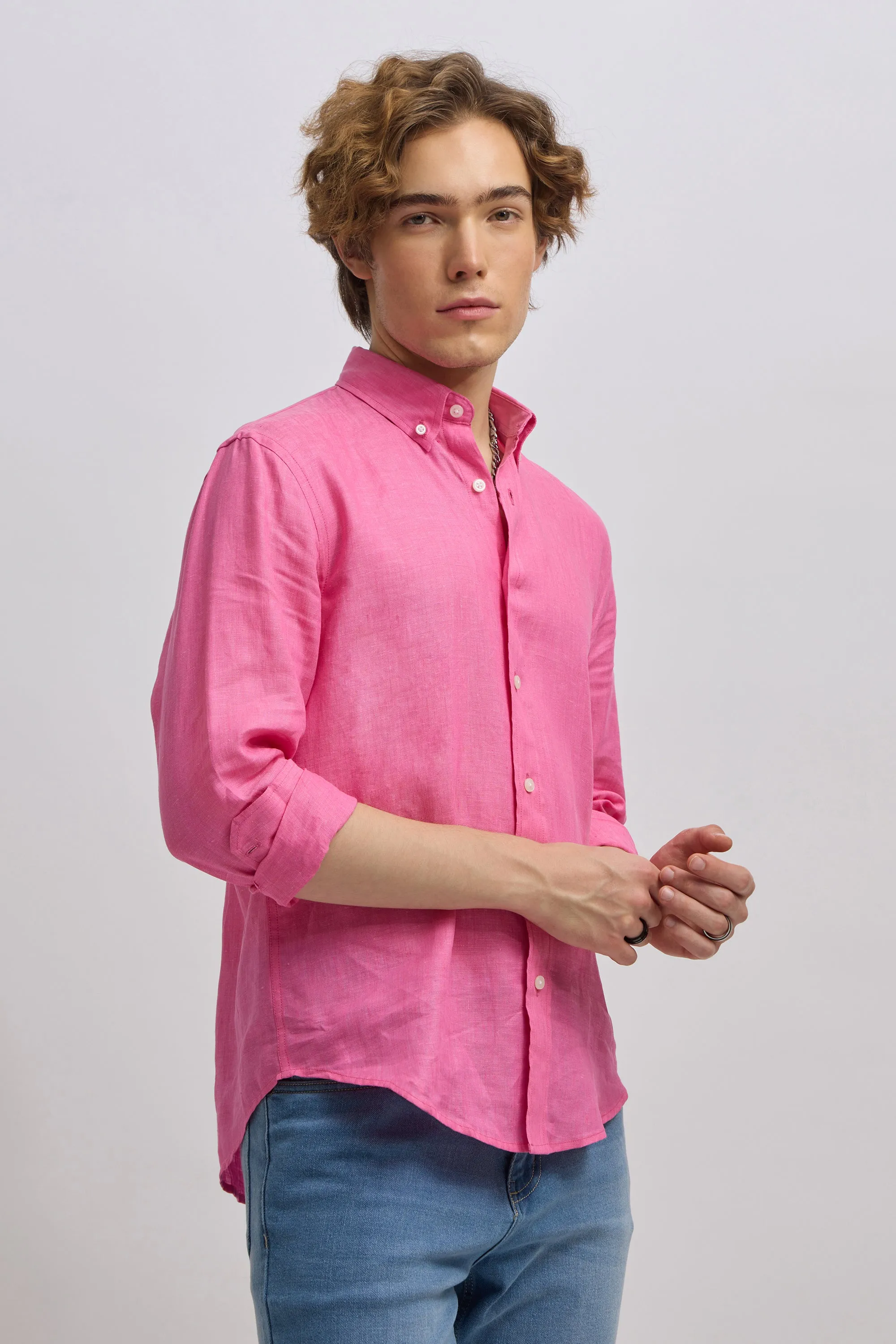 Epica - Premium 100% Linen Full Sleeve Shirt -Deep Rose