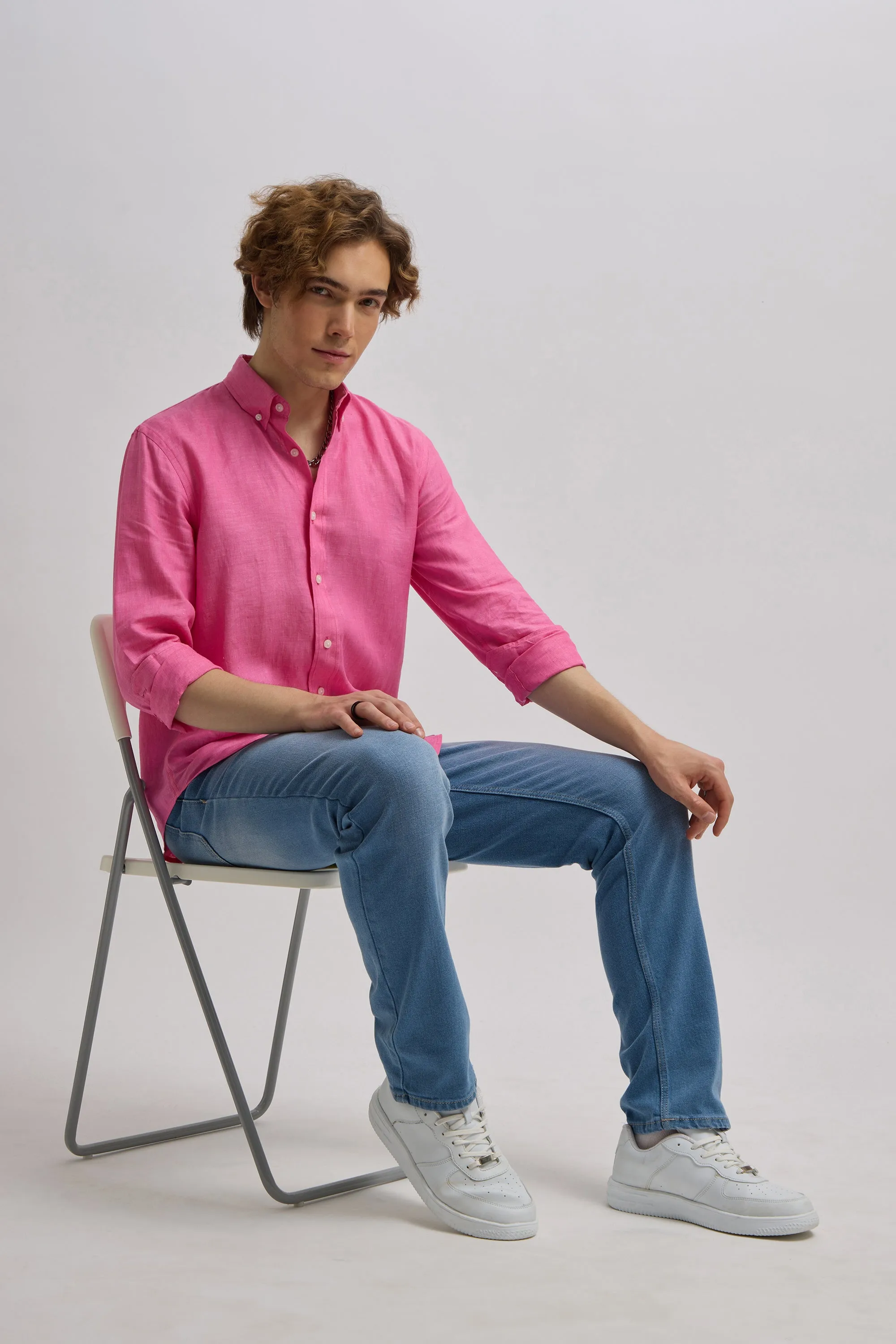 Epica - Premium 100% Linen Full Sleeve Shirt -Deep Rose