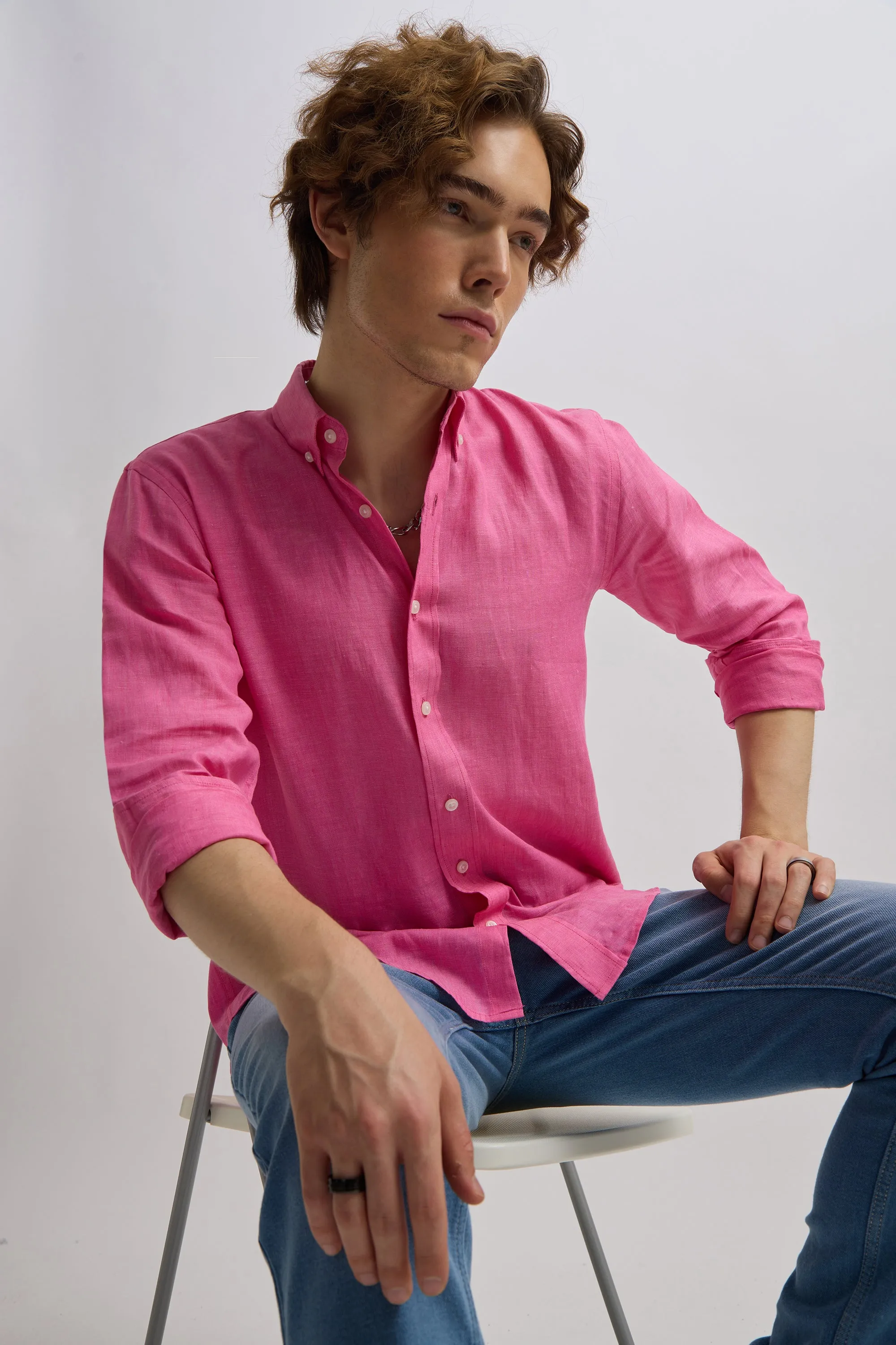 Epica - Premium 100% Linen Full Sleeve Shirt -Deep Rose