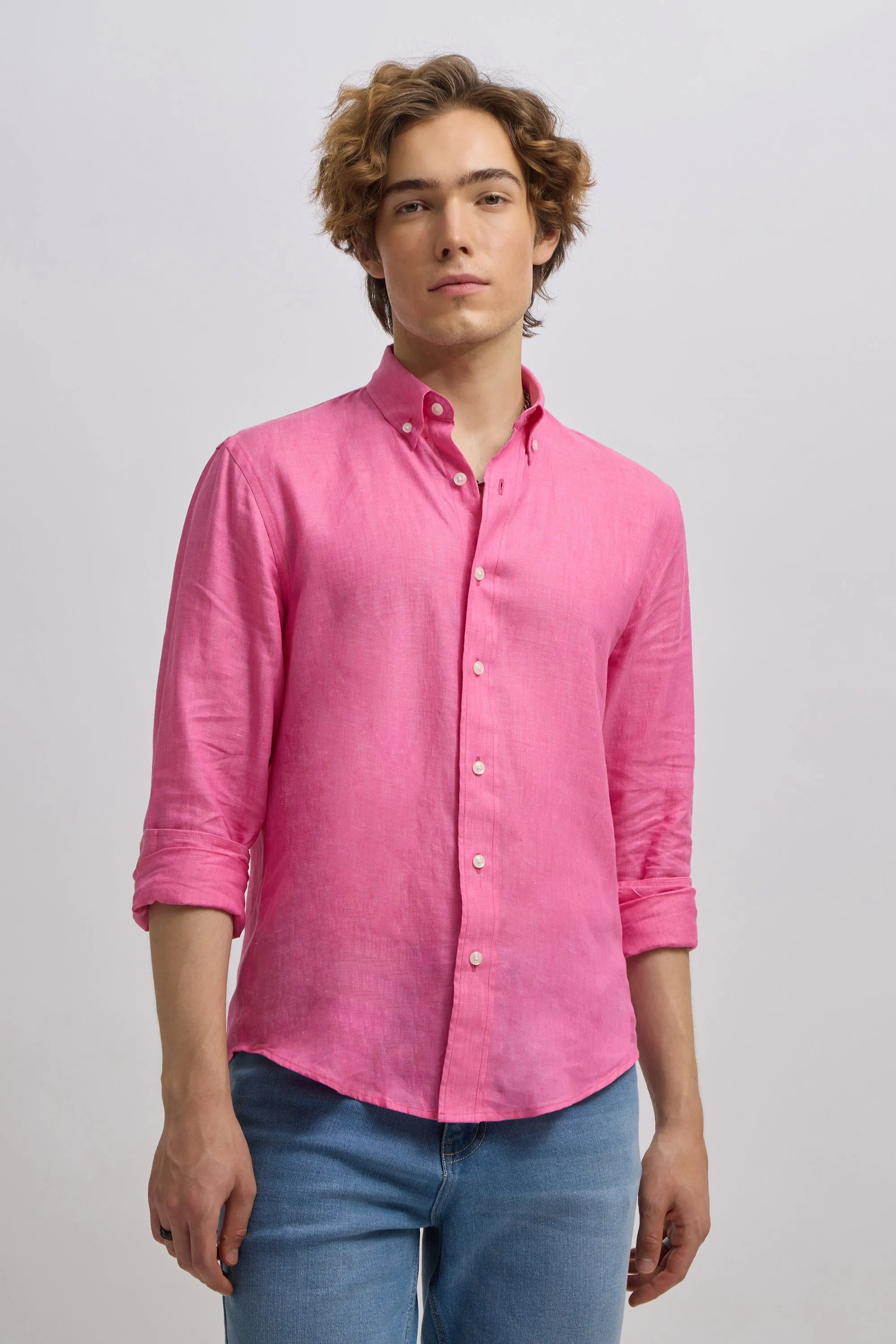 Epica - Premium 100% Linen Full Sleeve Shirt -Deep Rose