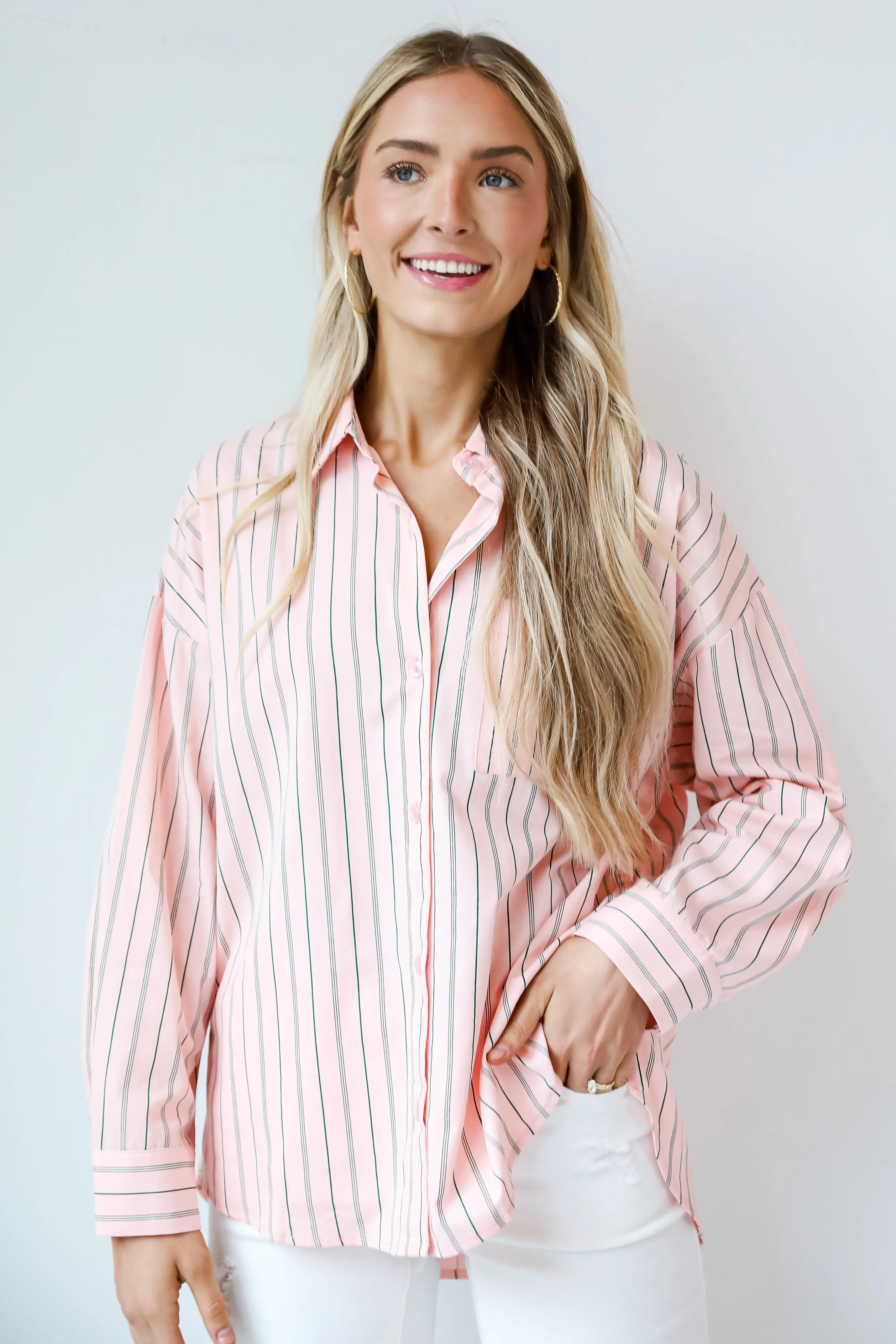 FINAL SALE - Modern Moment Pink Striped Oversized Button-Up Blouse