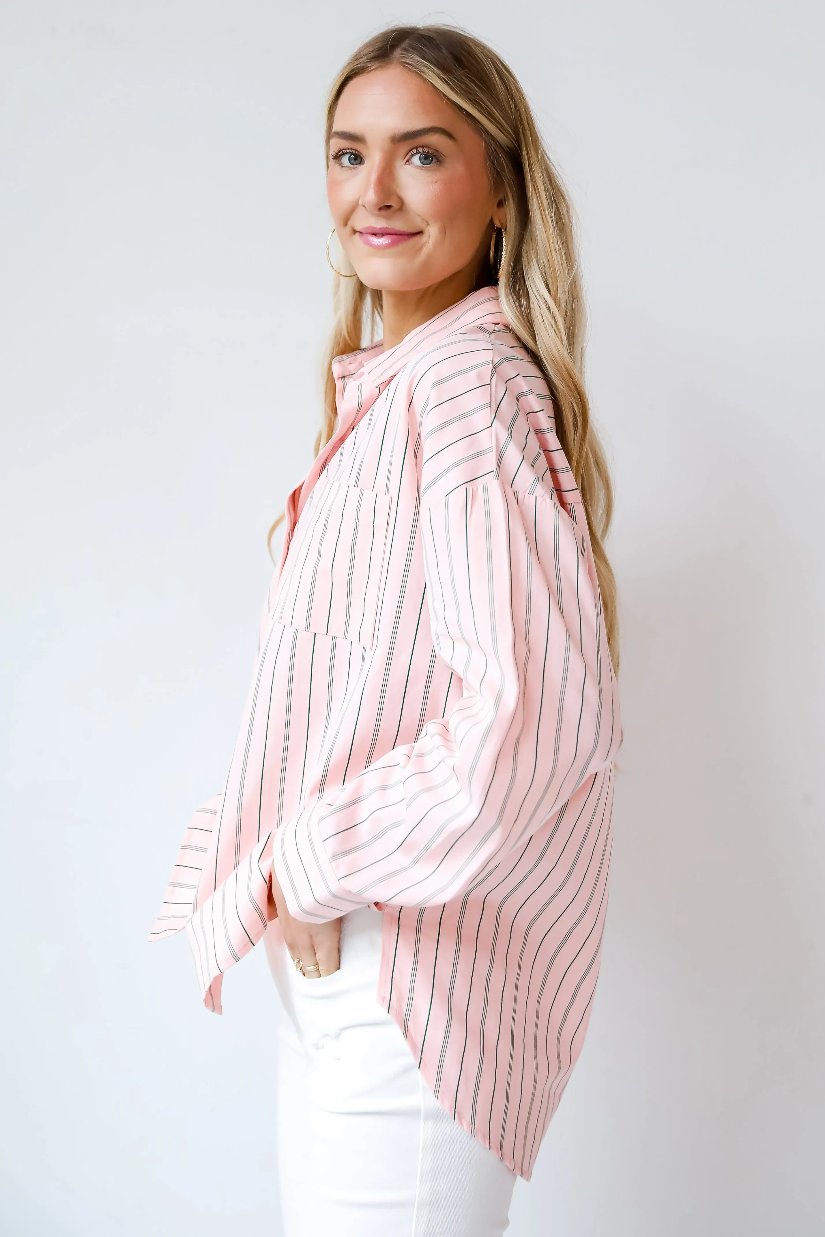 FINAL SALE - Modern Moment Pink Striped Oversized Button-Up Blouse