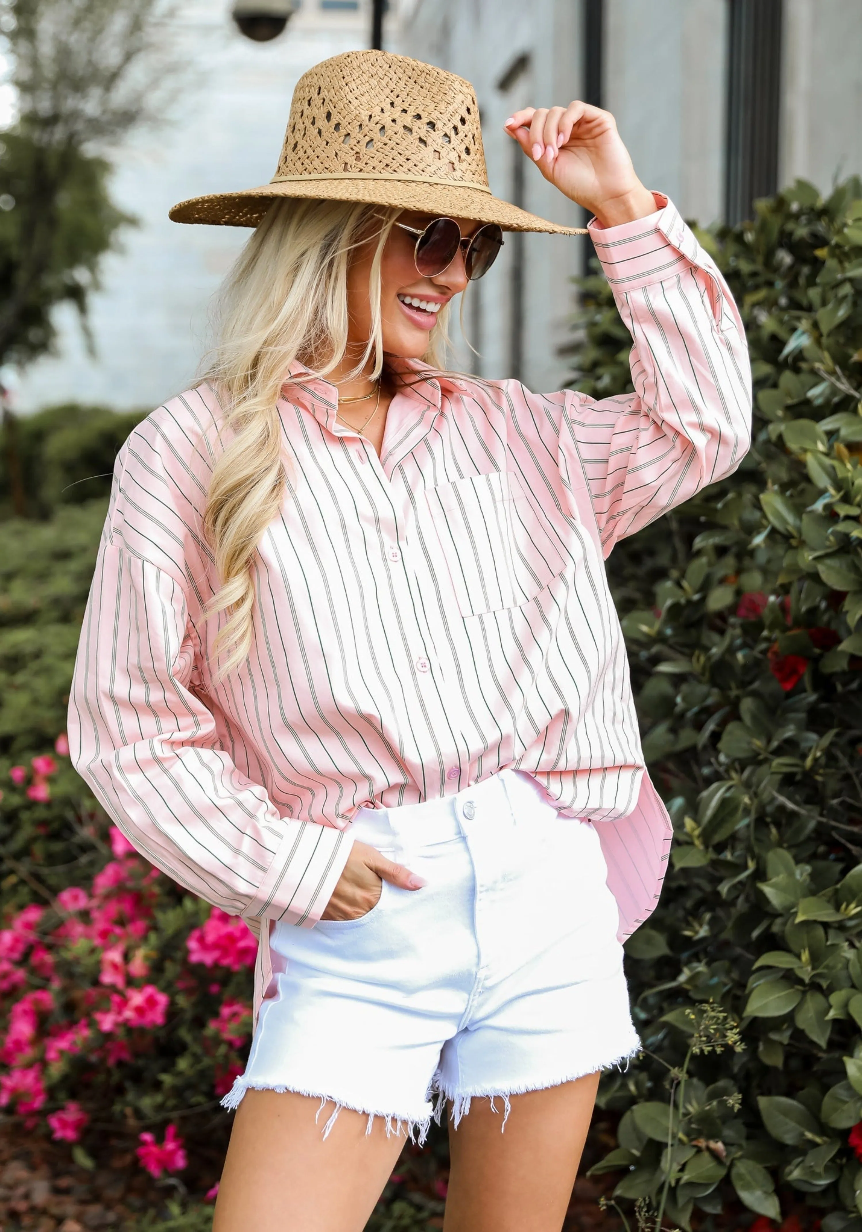 FINAL SALE - Modern Moment Pink Striped Oversized Button-Up Blouse