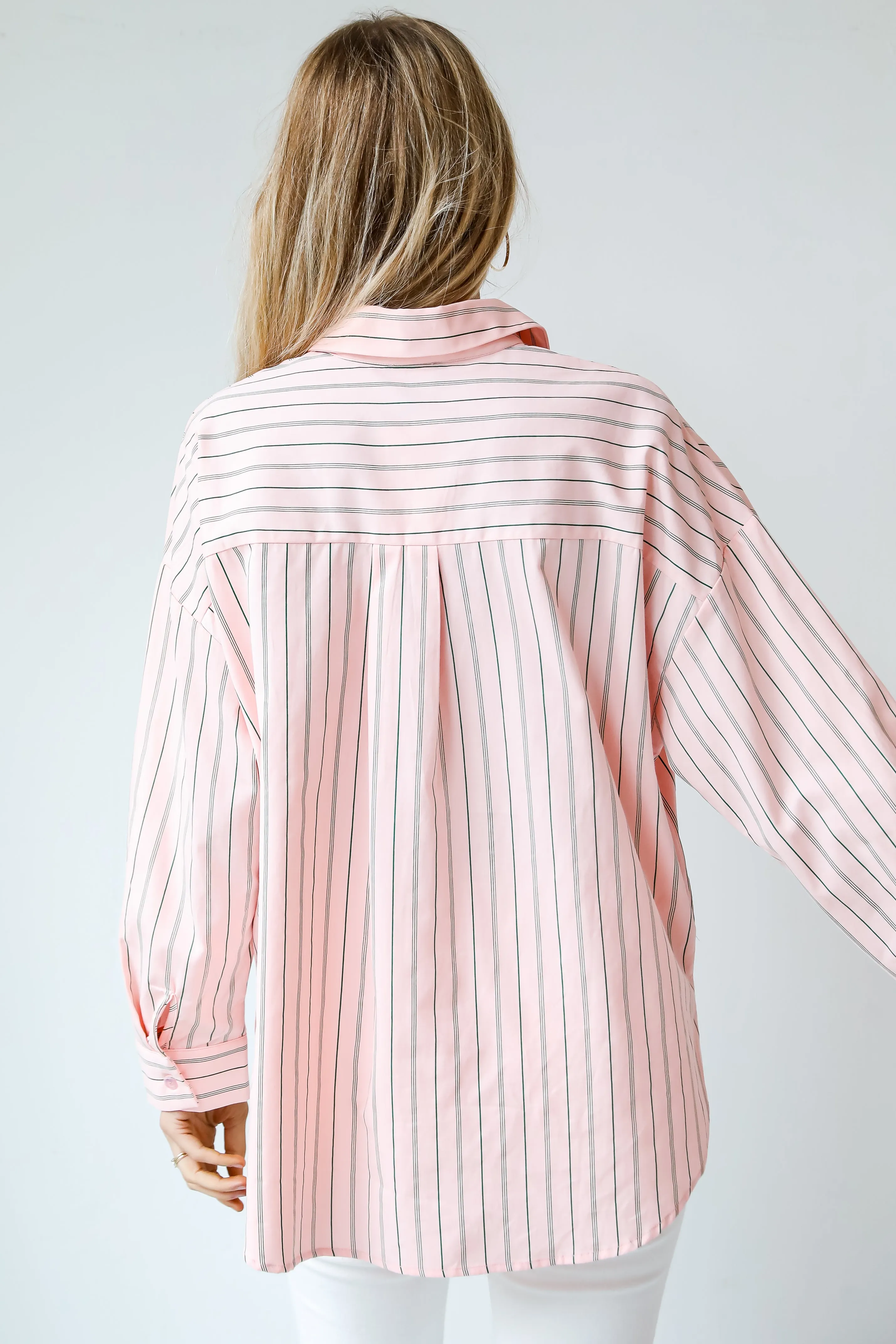 FINAL SALE - Modern Moment Pink Striped Oversized Button-Up Blouse