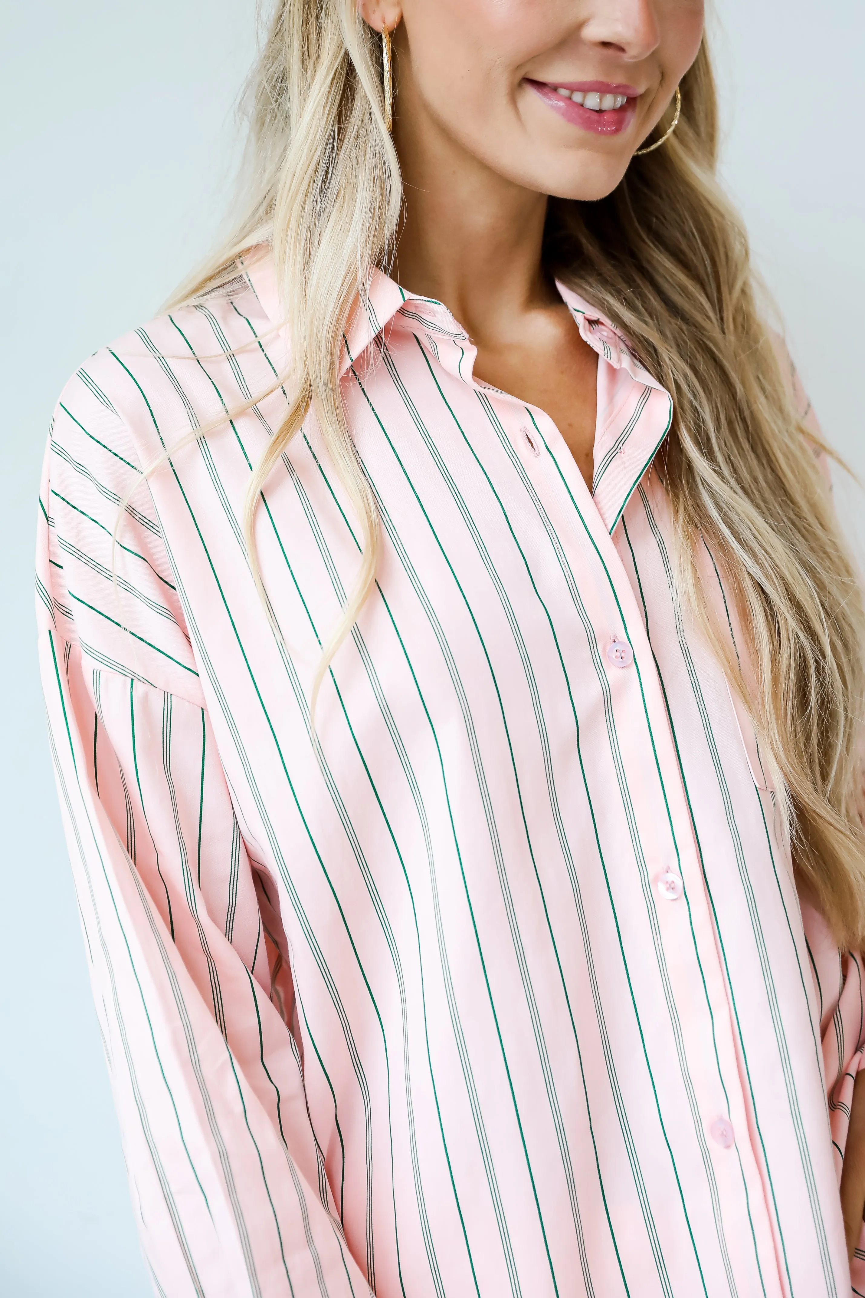 FINAL SALE - Modern Moment Pink Striped Oversized Button-Up Blouse