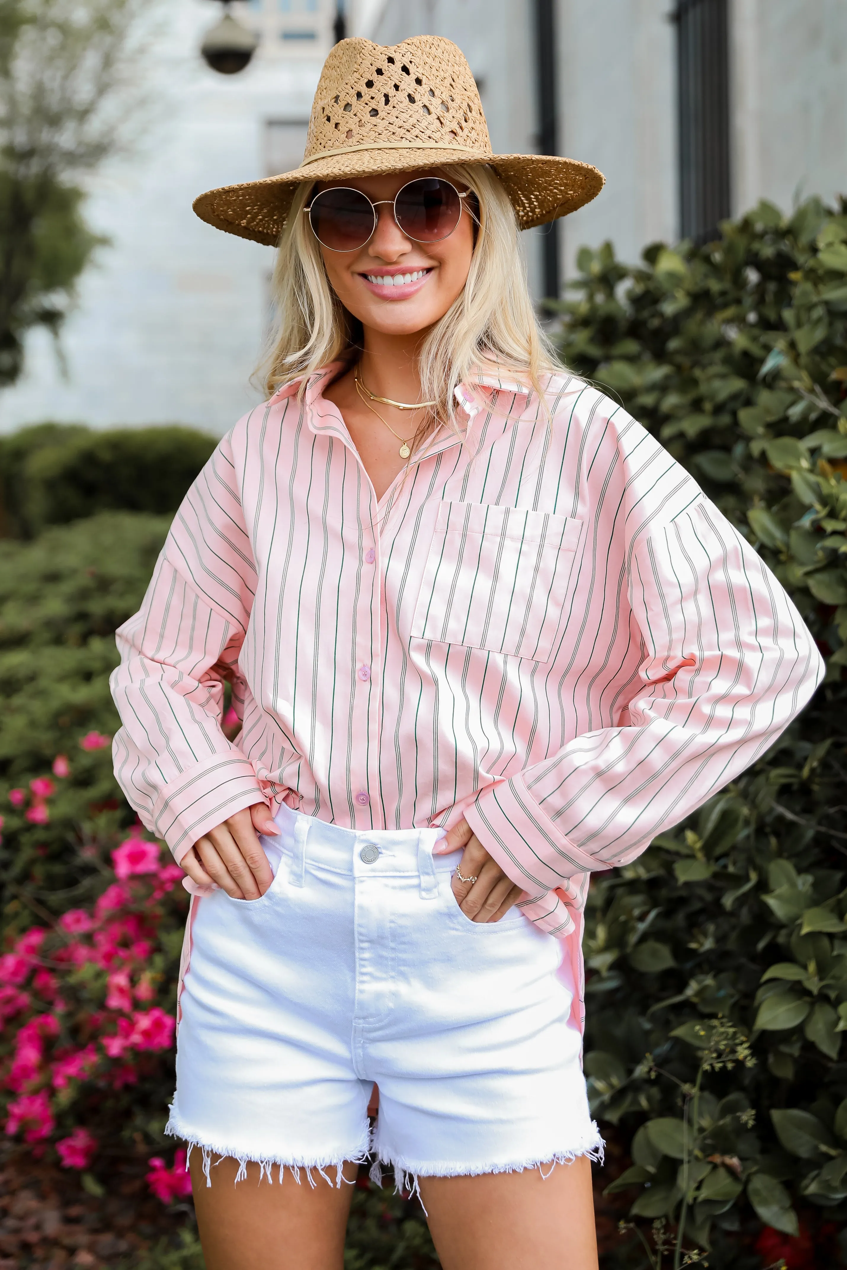 FINAL SALE - Modern Moment Pink Striped Oversized Button-Up Blouse