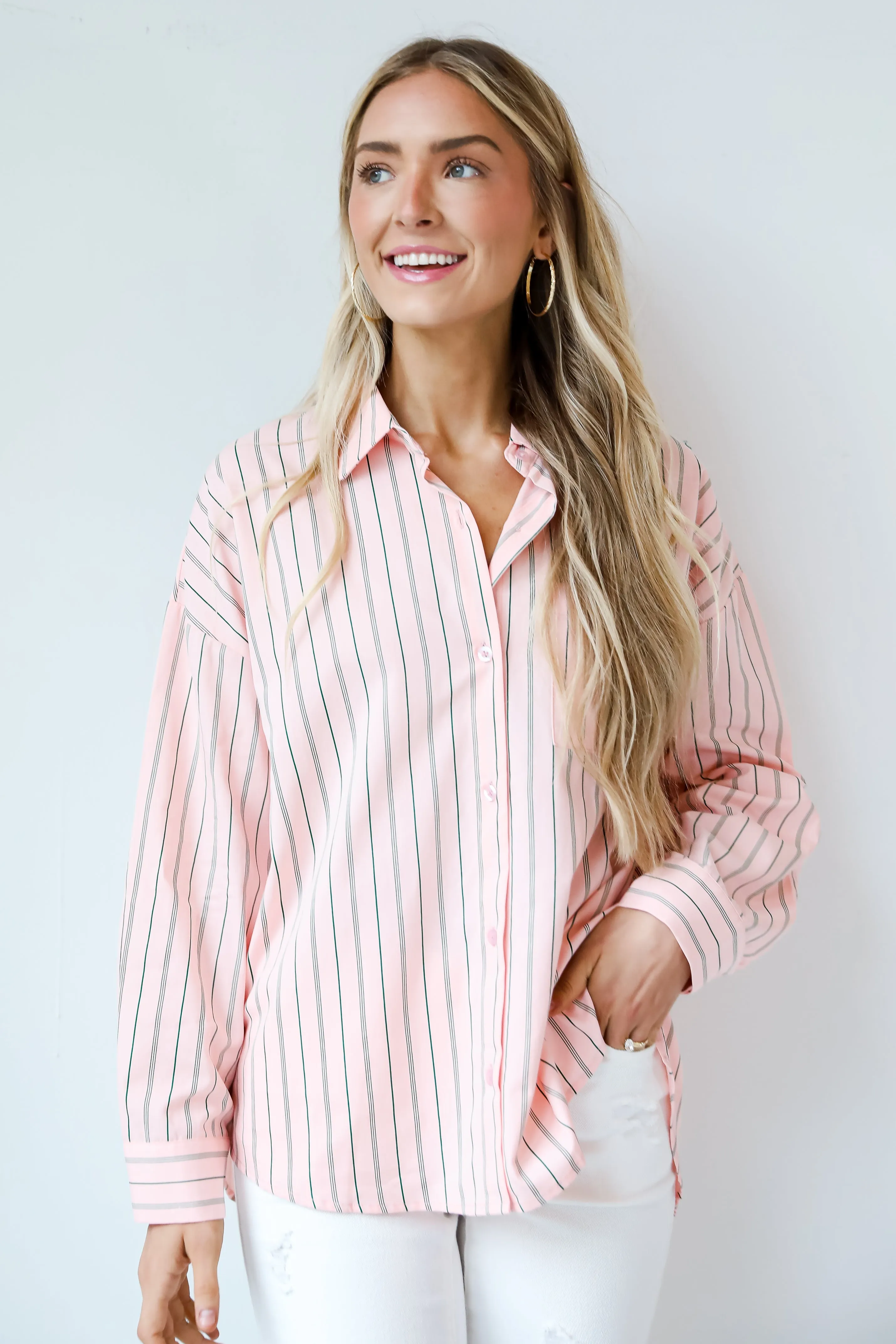 FINAL SALE - Modern Moment Pink Striped Oversized Button-Up Blouse