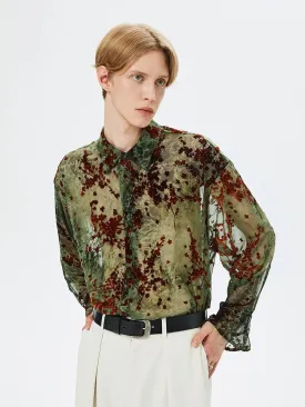 Floral Print Semi-Sheer Button-Up Shirt