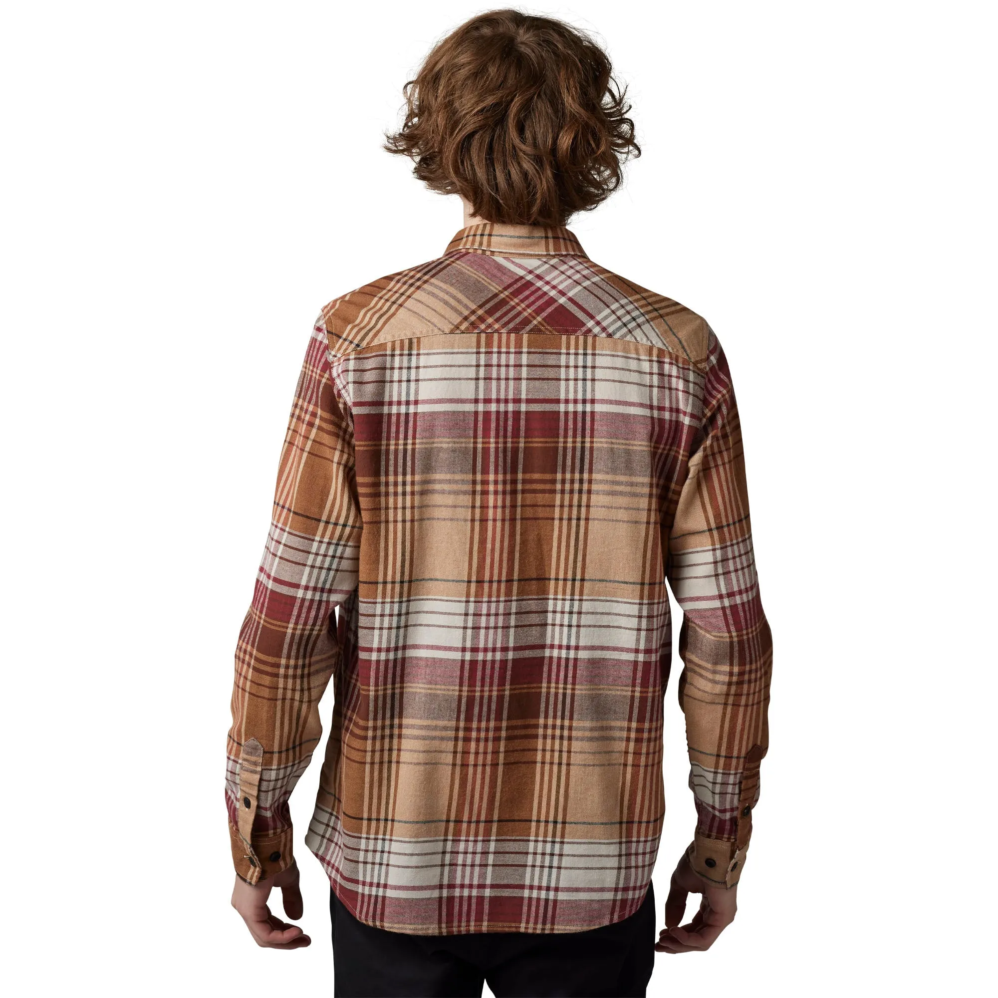 Fox Racing  Mens Turnout Utility Flannel Shirt Long Sleeve Pockets Stretch Cognac