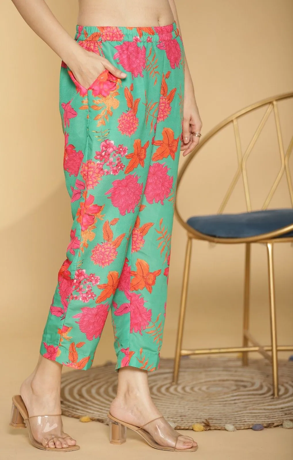 GreenFloral Muslin Printed ShirtTop & Pants