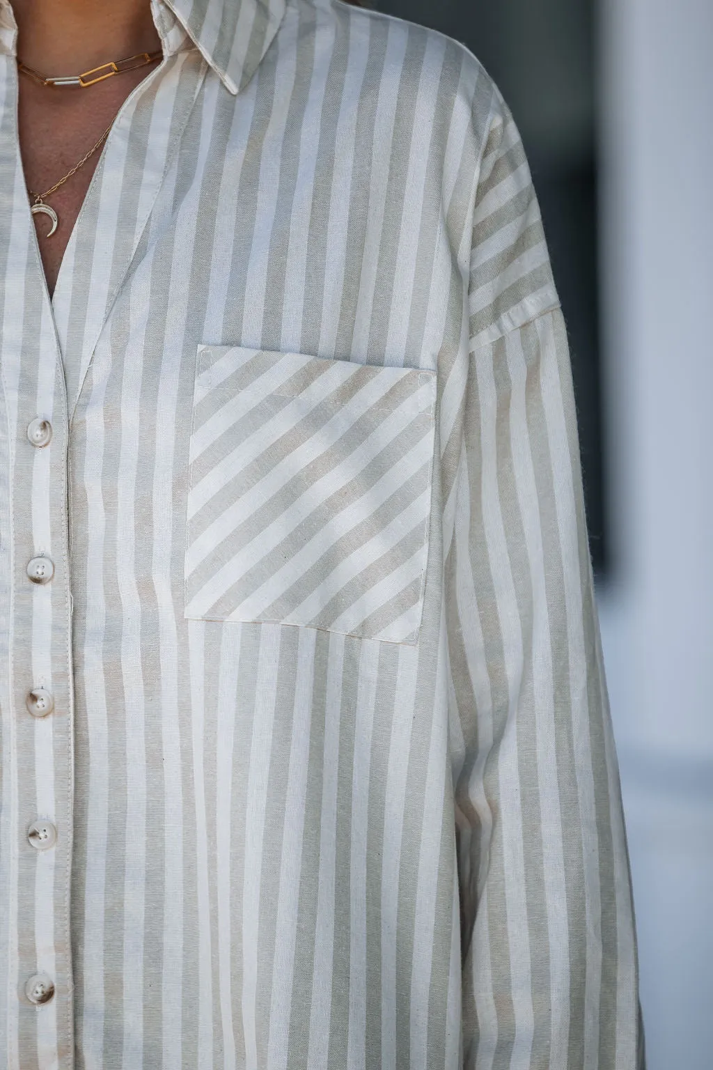 Grey and White Striped Button Down Shirt - FINAL SALE