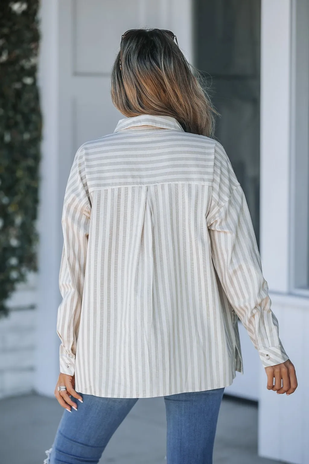 Grey and White Striped Button Down Shirt - FINAL SALE