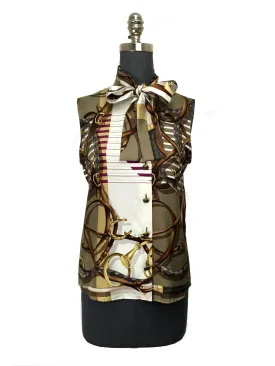 Gucci Iconic Equestrian Printed Silk Sleeveless Blouse Size M NWT