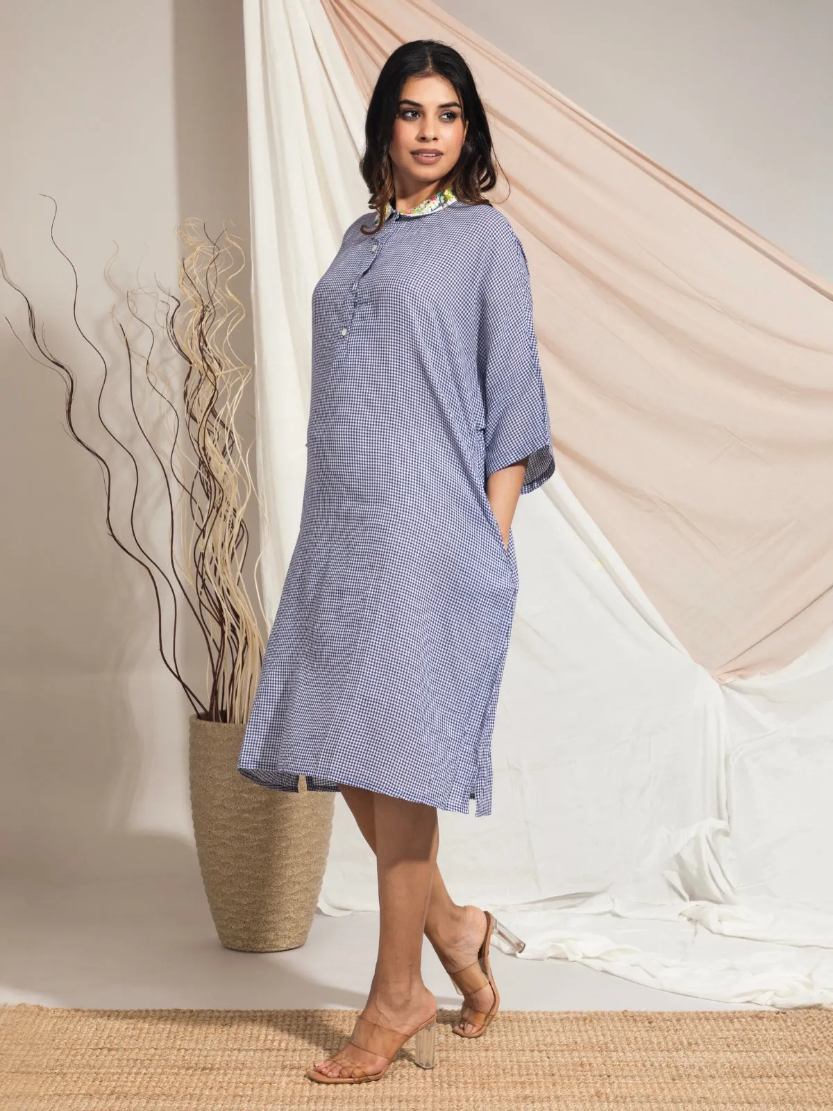 Habiba Hand Woven Cotton Muslin Dress With Hand Embroidered Collar