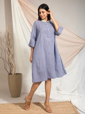 Habiba Hand Woven Cotton Muslin Dress With Hand Embroidered Collar