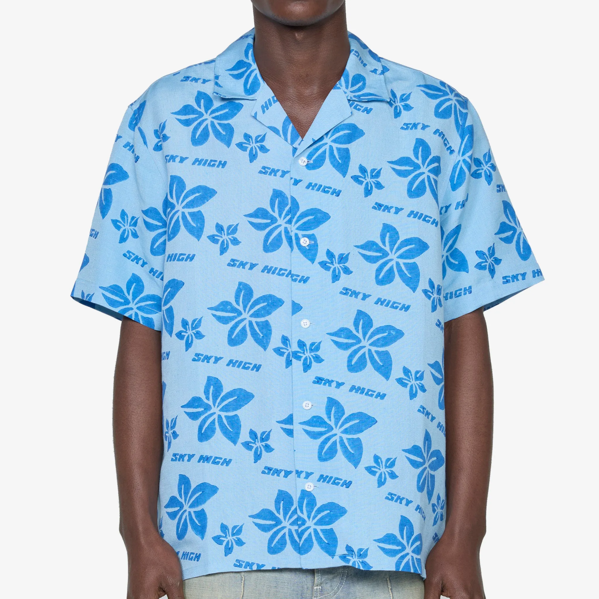 Hand Block Print Hawaiian Shirt Blue