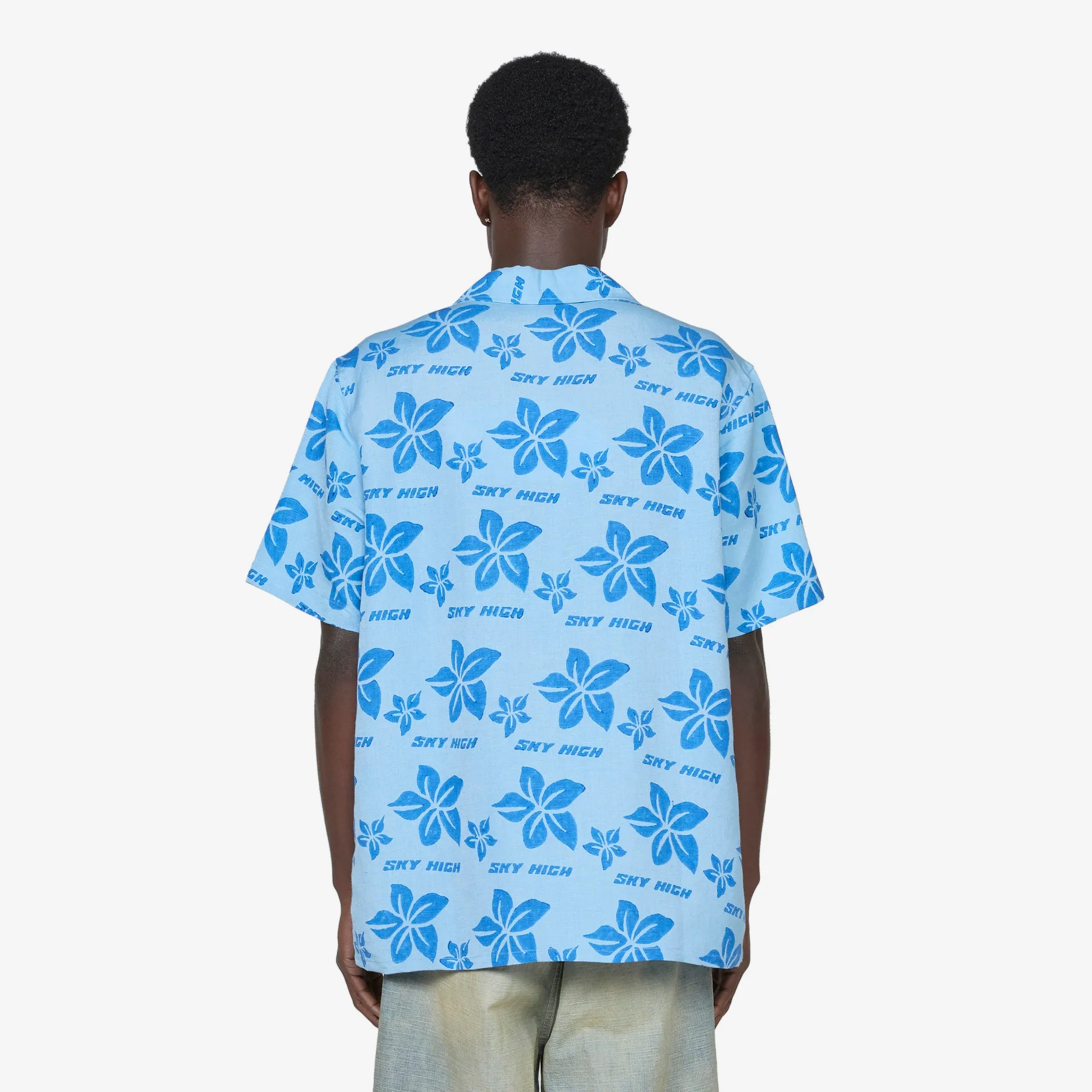 Hand Block Print Hawaiian Shirt Blue