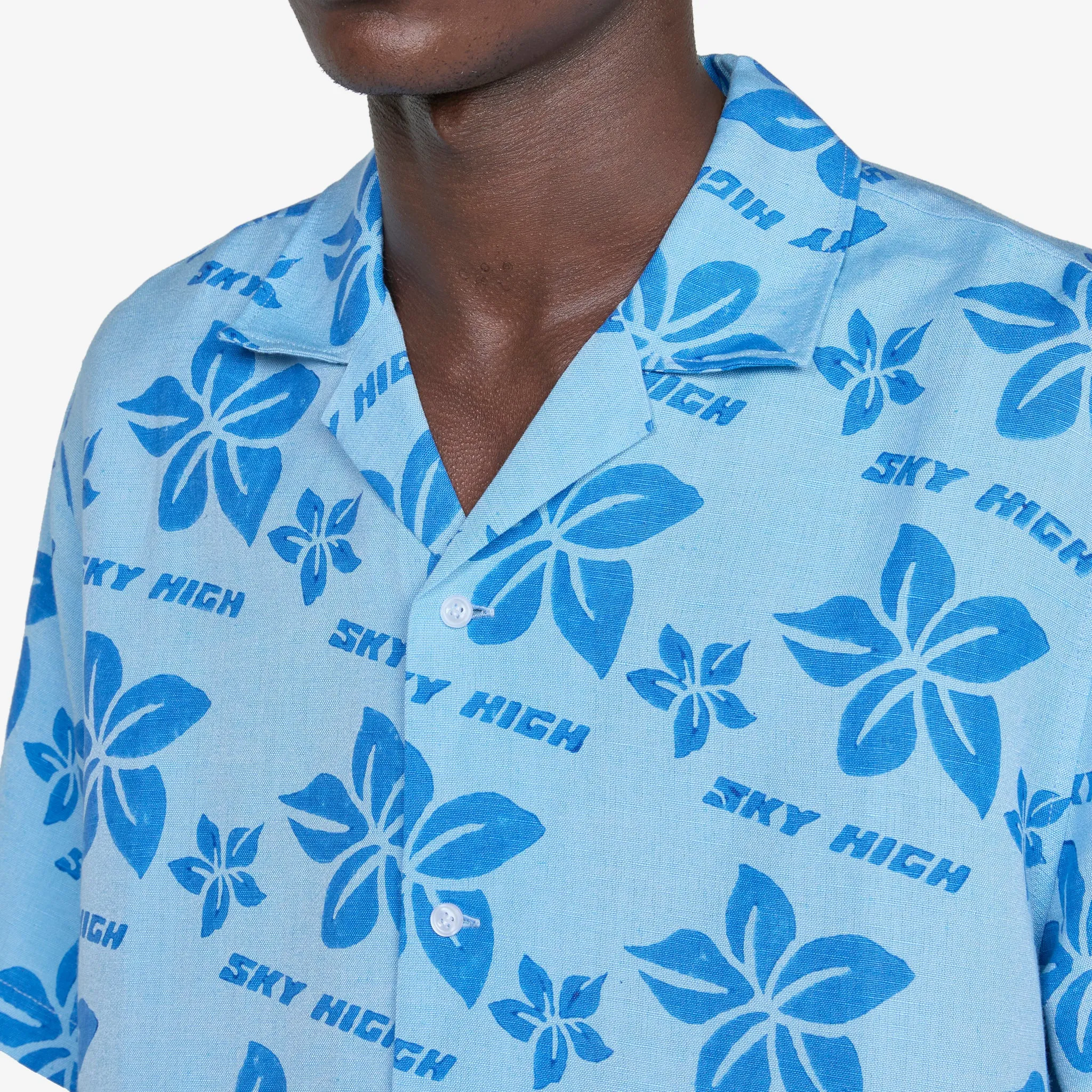 Hand Block Print Hawaiian Shirt Blue