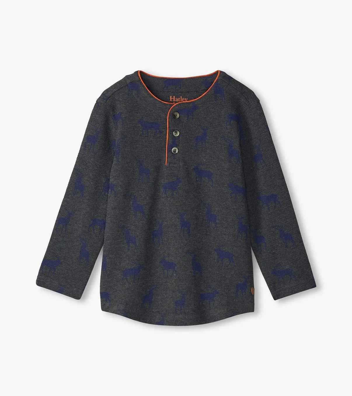 Hatley -Boys Blue Elks Long Sleeve Henley T-Shirt