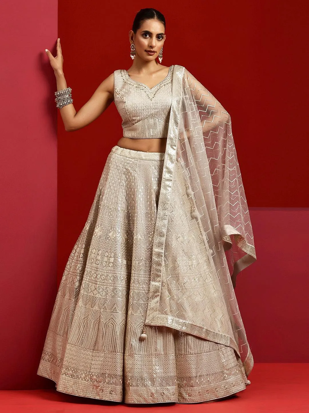 Jashvi Art Grey Embellished Silk Blend Lehenga Set