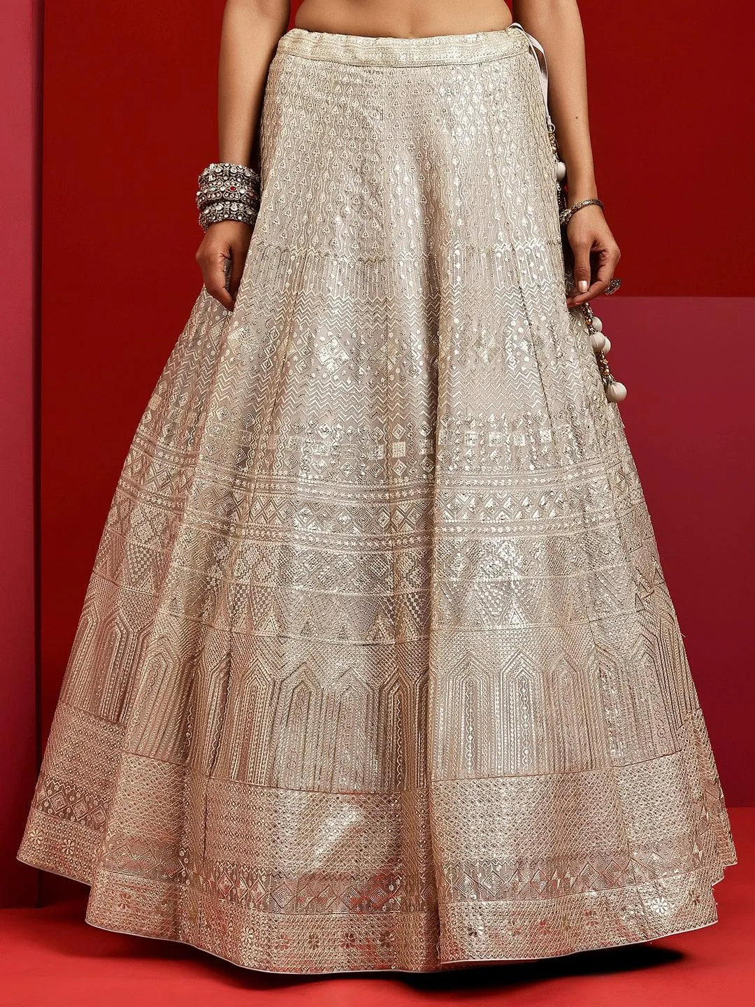 Jashvi Art Grey Embellished Silk Blend Lehenga Set