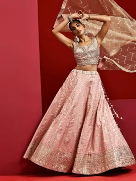 Jashvi Art Pink Embellished Silk Blend Lehenga Set