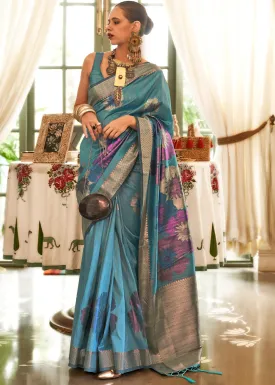 Jay Blue Multi Coloured Zari Handloom Weaving Silk Saree : Top Pick