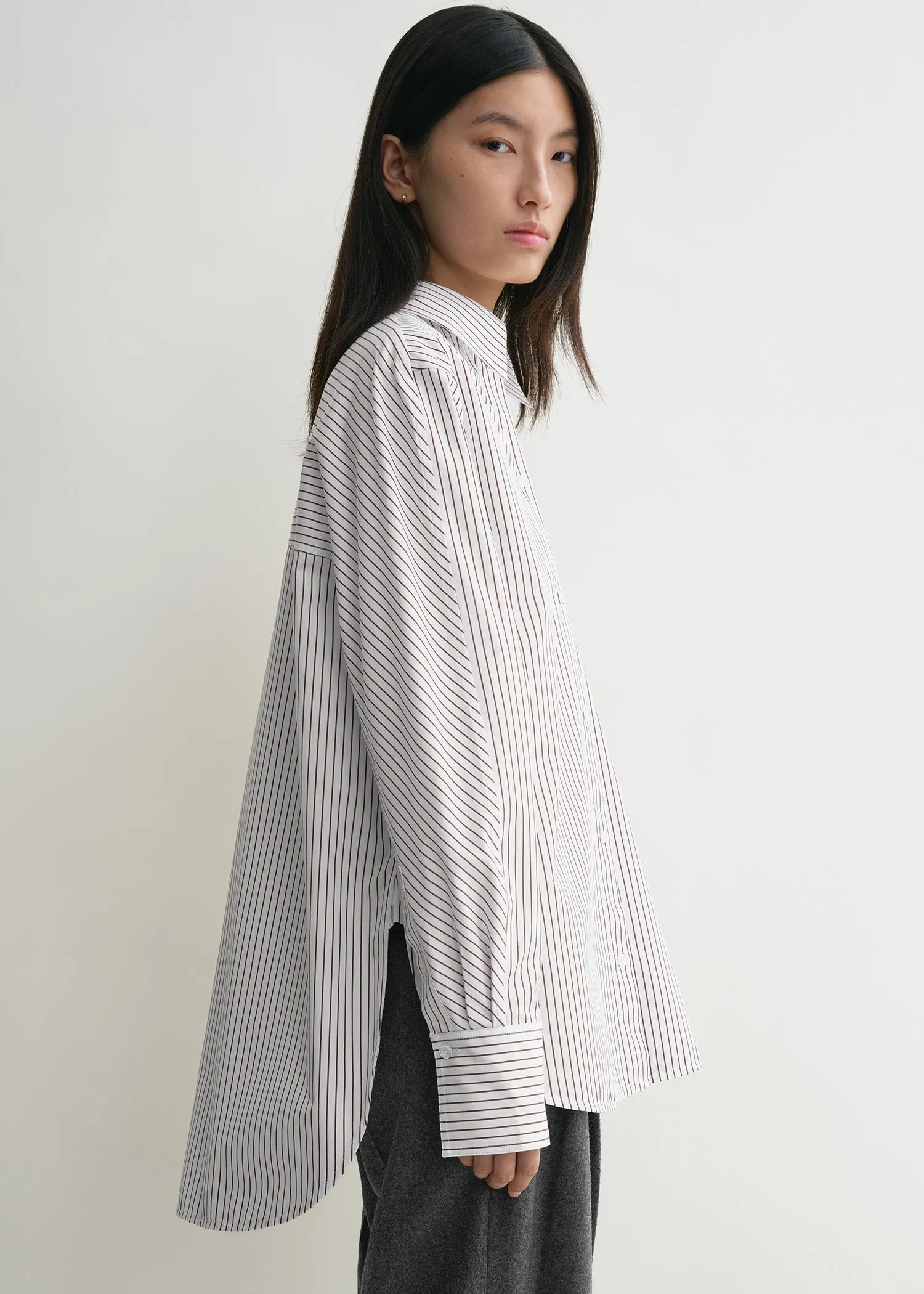 Kimono-sleeve poplin shirt white/brown