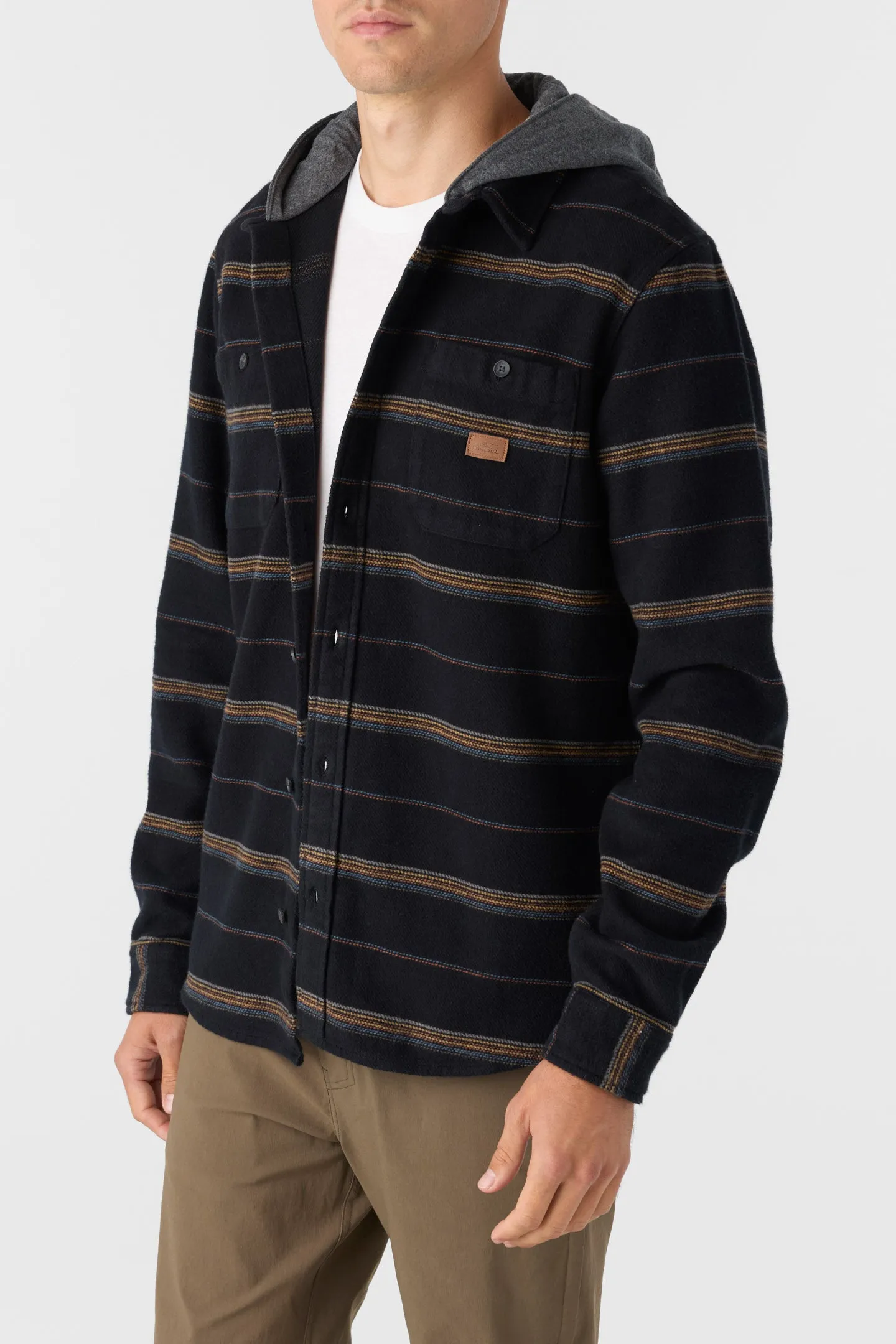 LANDMARKED STRIPE HOODED FLANNEL STANDARD FIT SHIRT