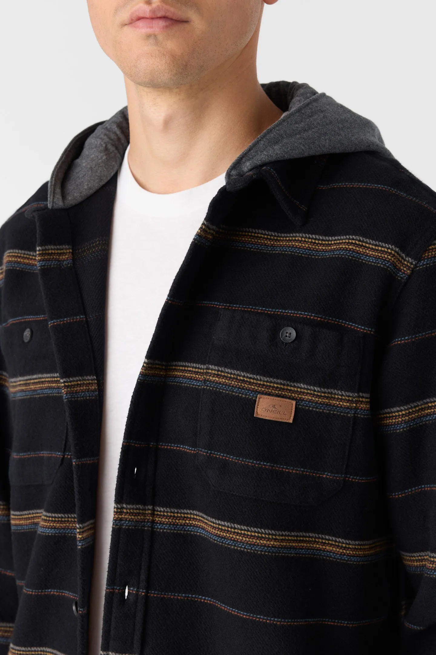 LANDMARKED STRIPE HOODED FLANNEL STANDARD FIT SHIRT